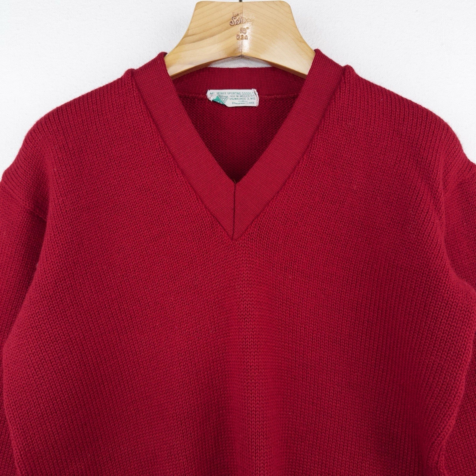 40’s Vintage Milwaukee Sporting Goods Wool V Neck Sweater Red 38