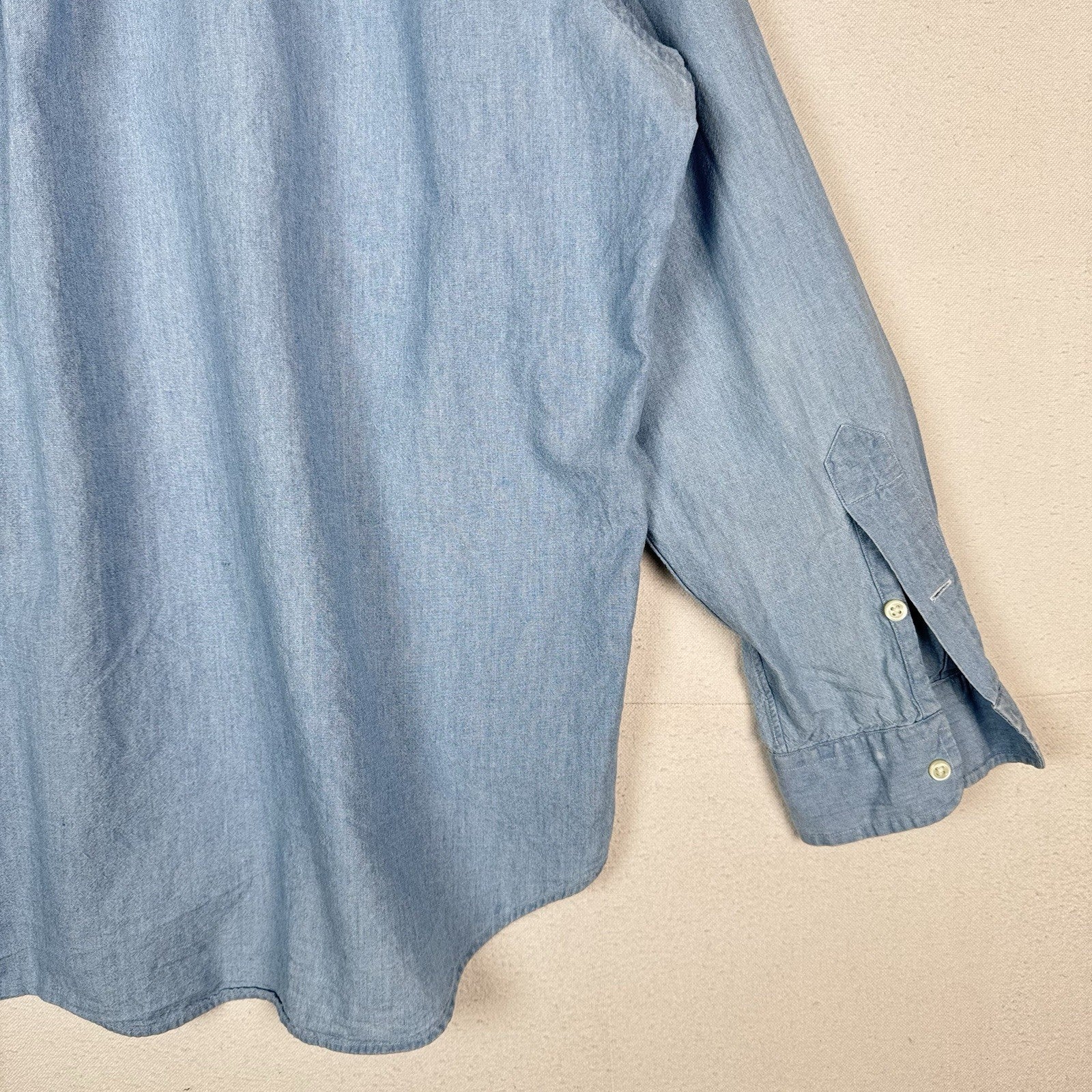 Vtg Ralph Lauren Men’s XL Blue Chambray Big Shirt Embroidered Pony Cotton
