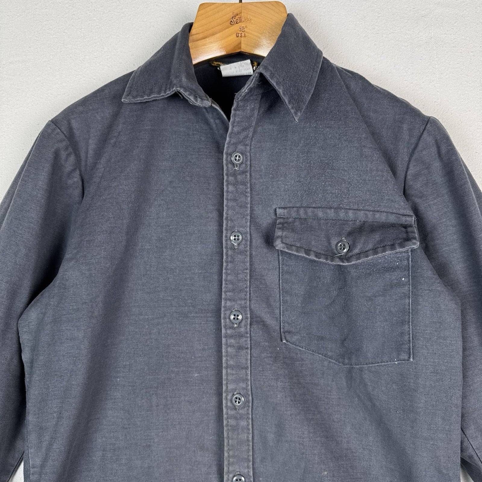 50s 60s True Vintage Ideal Gray Flannel Work Shirt Made In USA Small *Read