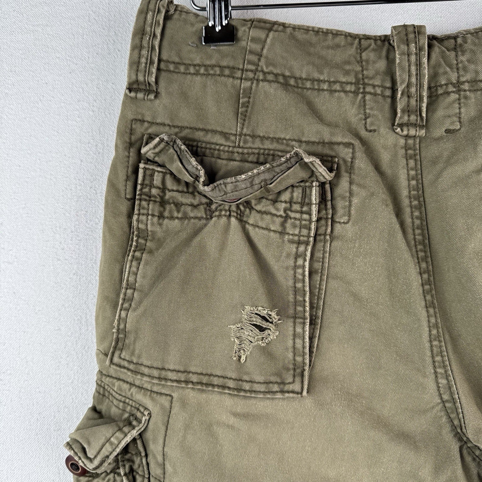 Hollister California Heavy Cargo Shorts Men's 28 Khaki Green Utility Pockets 10”
