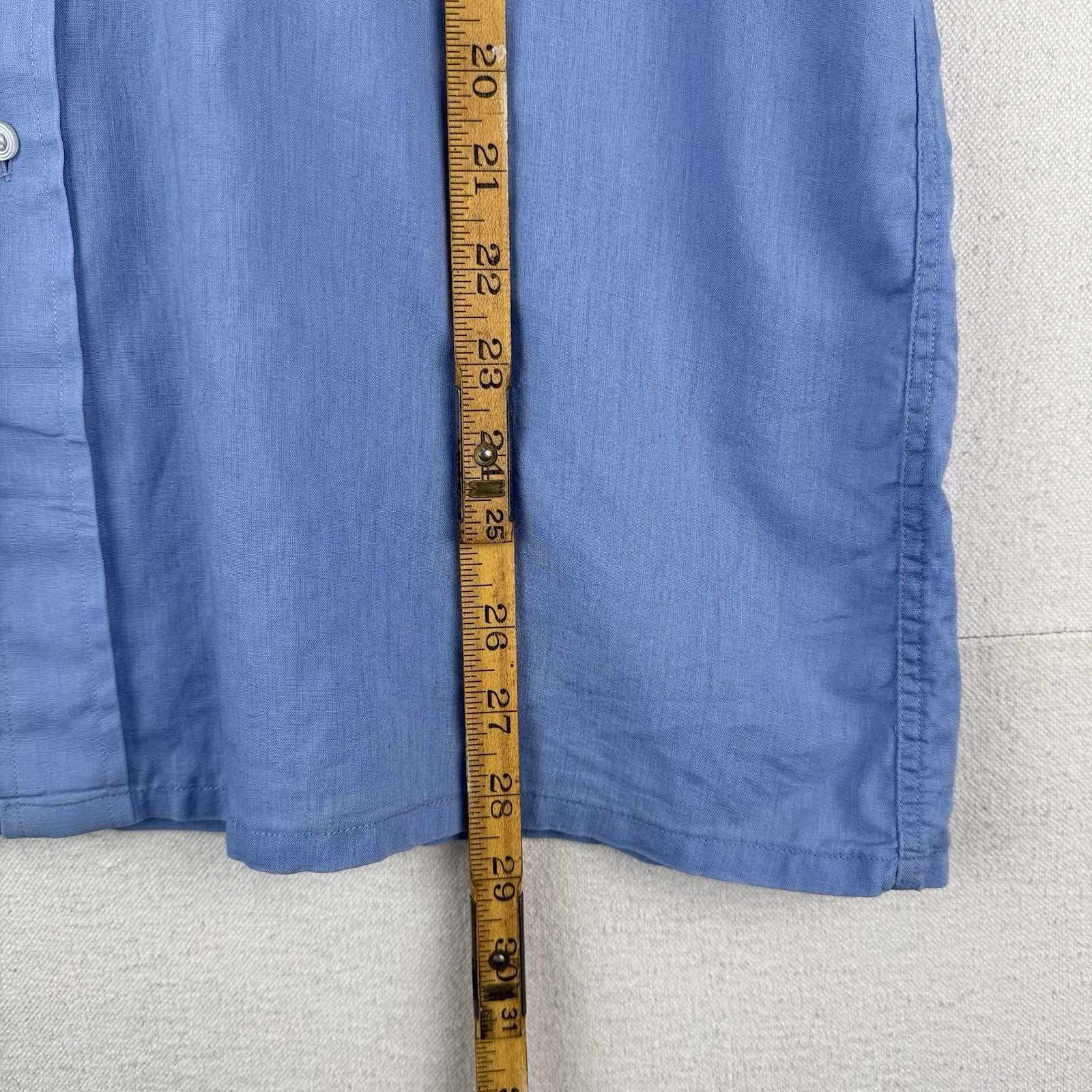 80’s Vtg Givenchy Monsieur Linen Blend Shirt Men's L Short Sleeve Button Up Blue