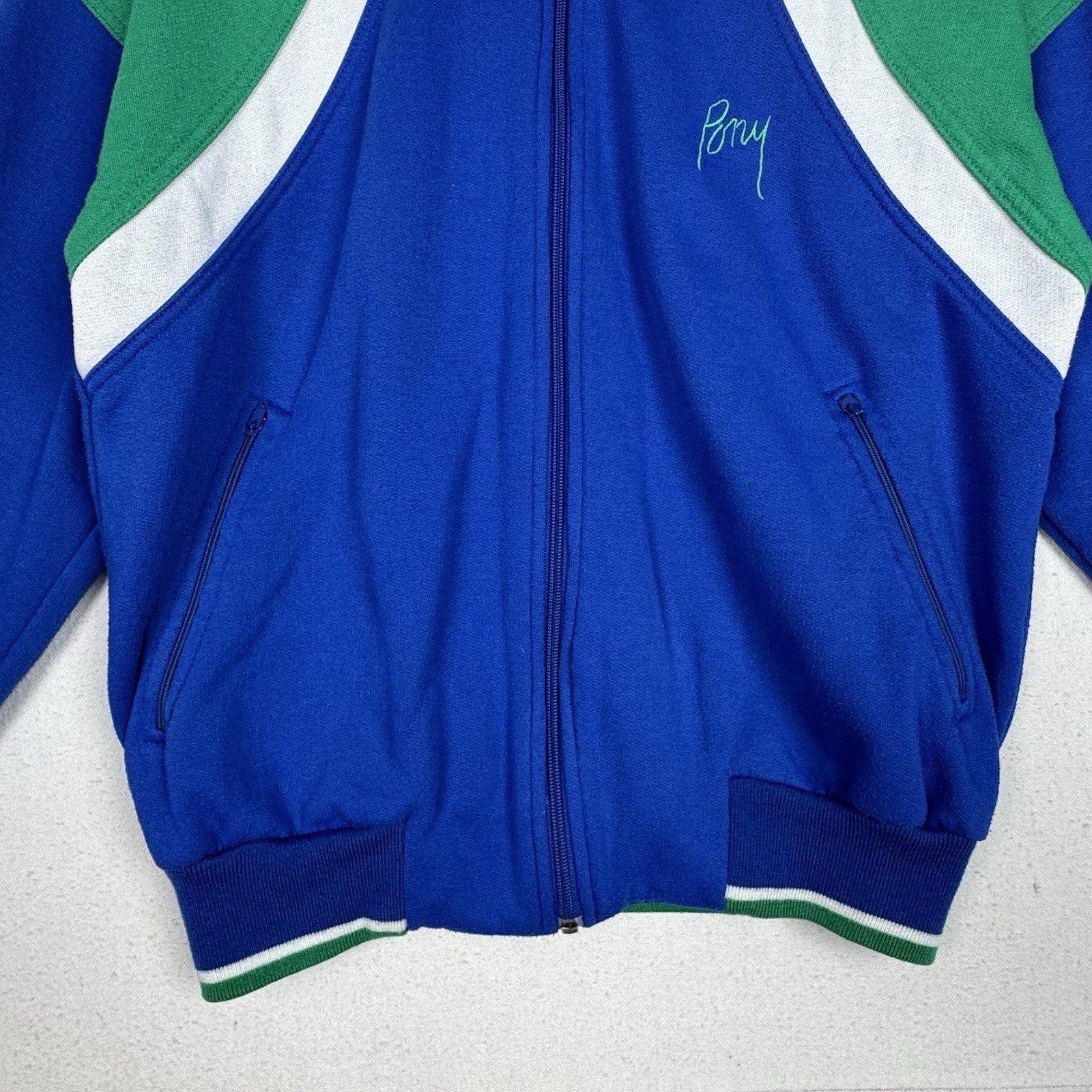 VTG Pony Track Jacket Men Small Retro Stripe Colorblock  Sweatshirt Full Zip Y2K