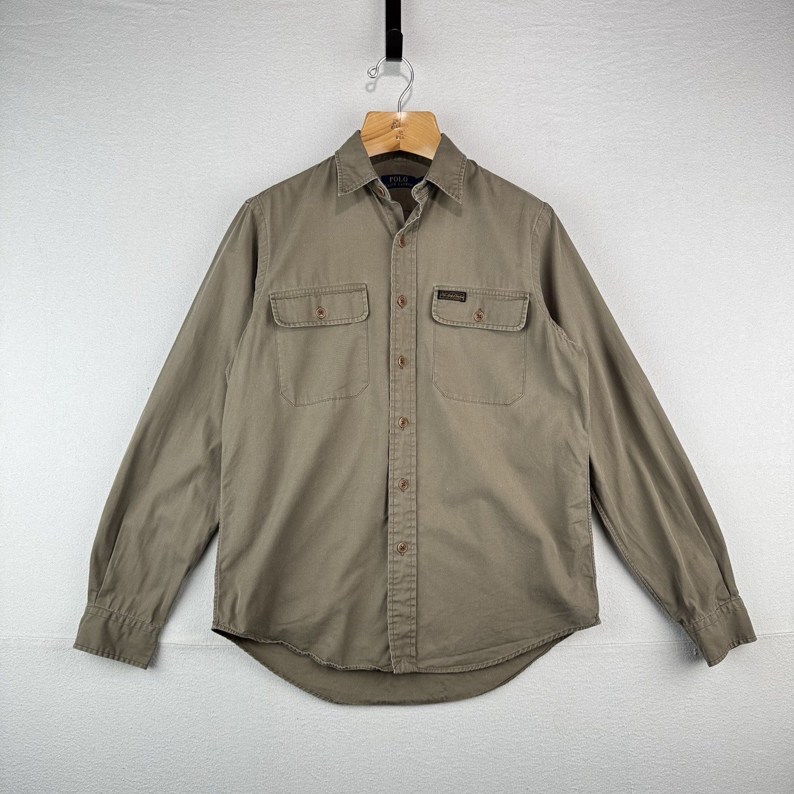 Polo Ralph Lauren Mens Medium Khaki Type 1 Military Safari Button Up Shirt
