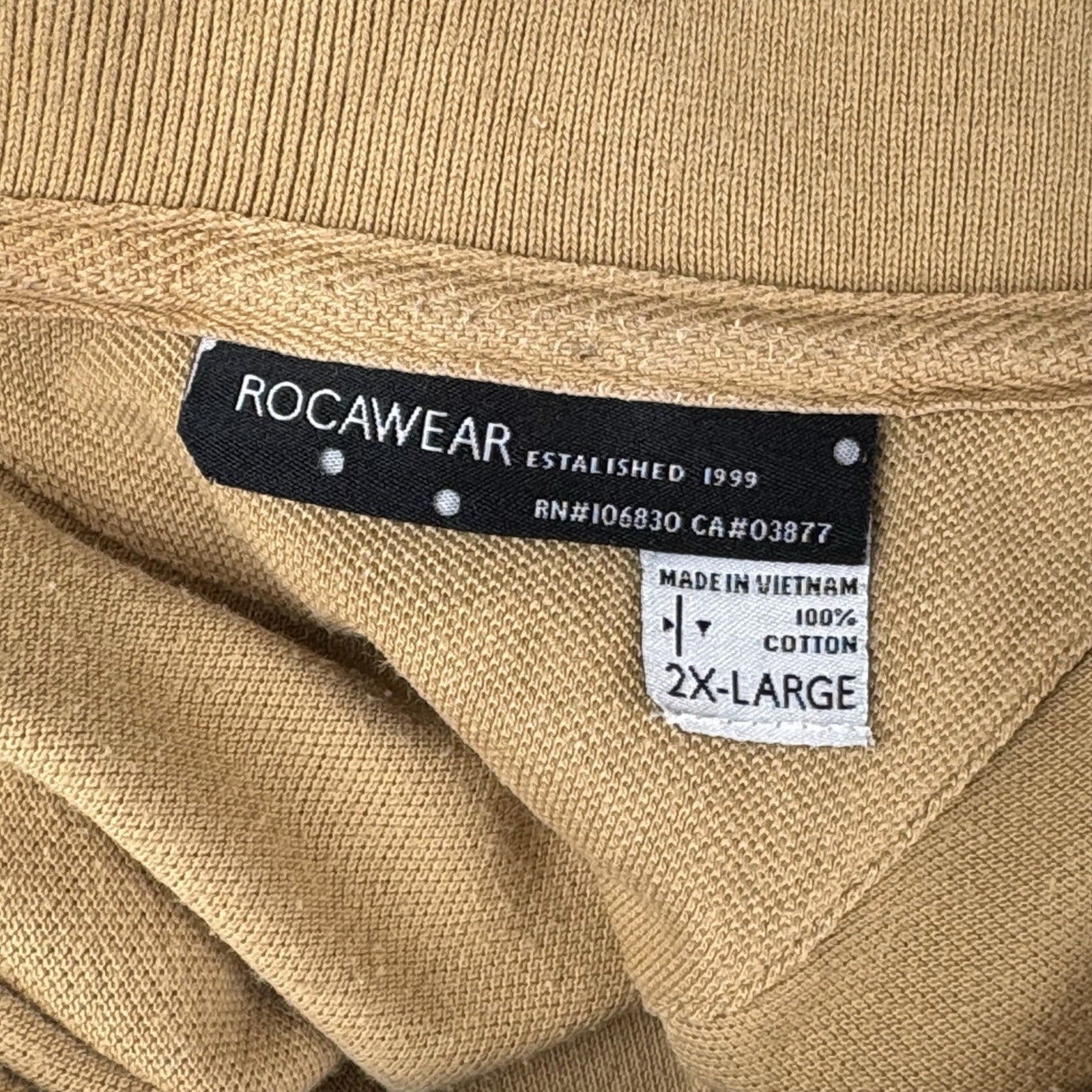 Rocawear Polo Mens 2XL Tan Big Embroidered Logo 00s Streetwear Y2K