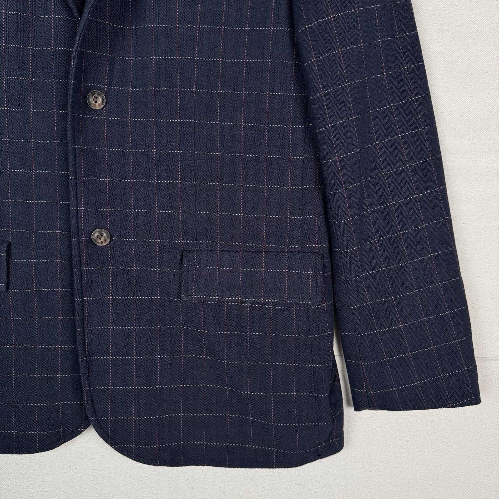 Jachs New York Blazer Mens Large Navy Windowpane Stretch Sport Coat 2-Button