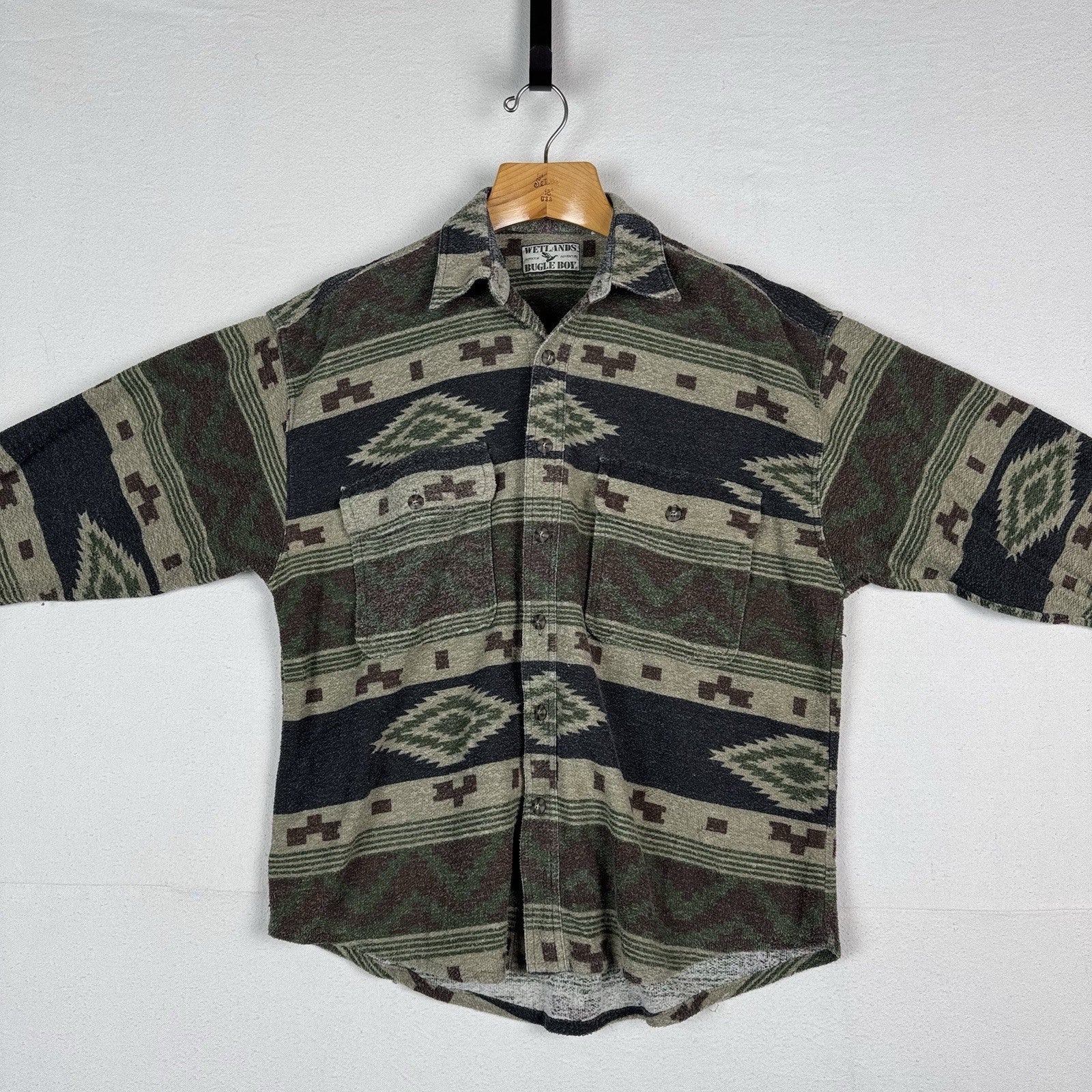 90s Vintage Bugle Boy Wetlands Aztec Shirt Mens Large Button Up Southwest