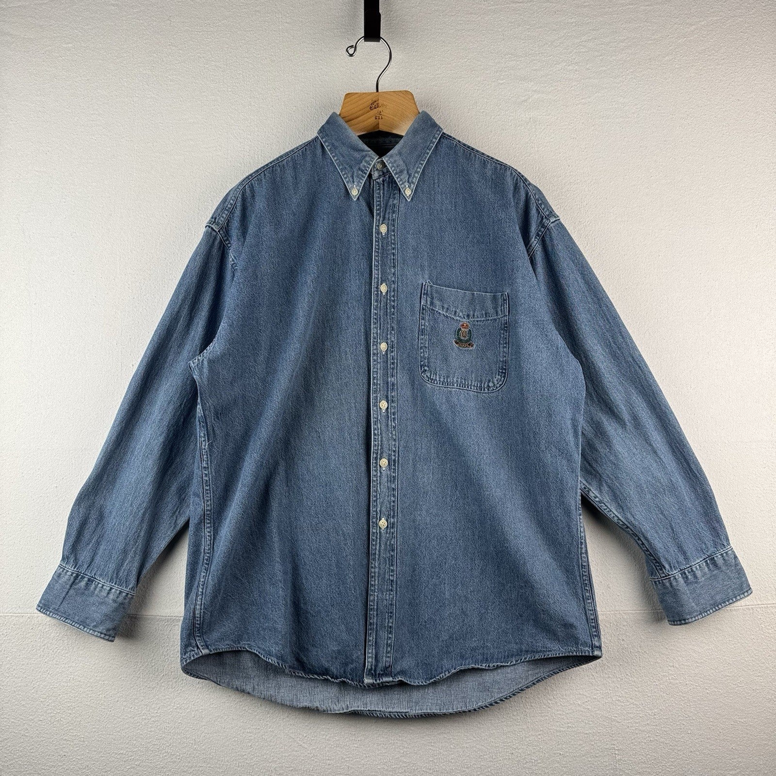 90’s Vintage Chaps Ralph Lauren Men’s L Button Up Denim Cotton Chambray Shirt