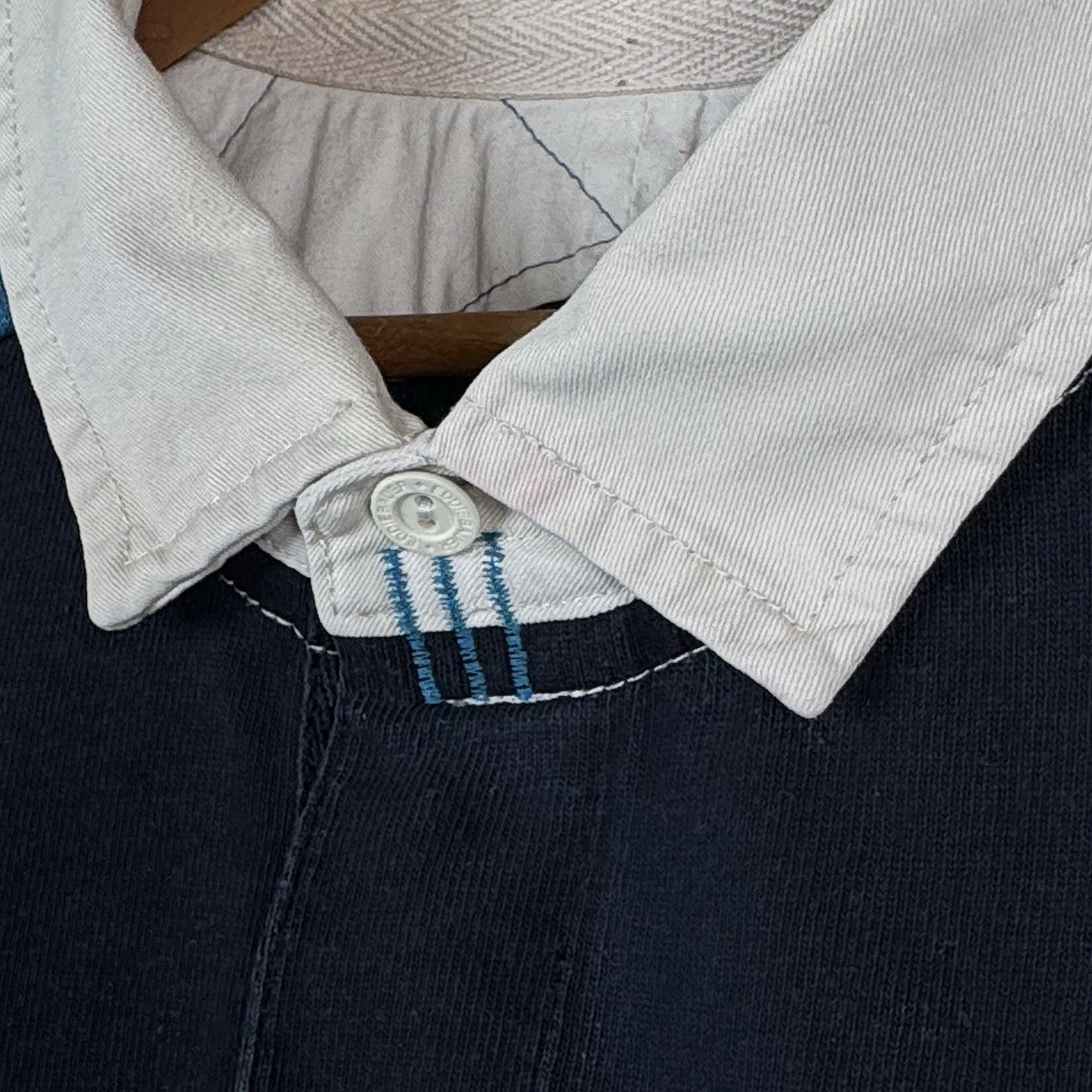 Eddie Bauer Long Sleeve Rugby Shirt Size XXL 2XL Blue Solid Quilted Shoulders