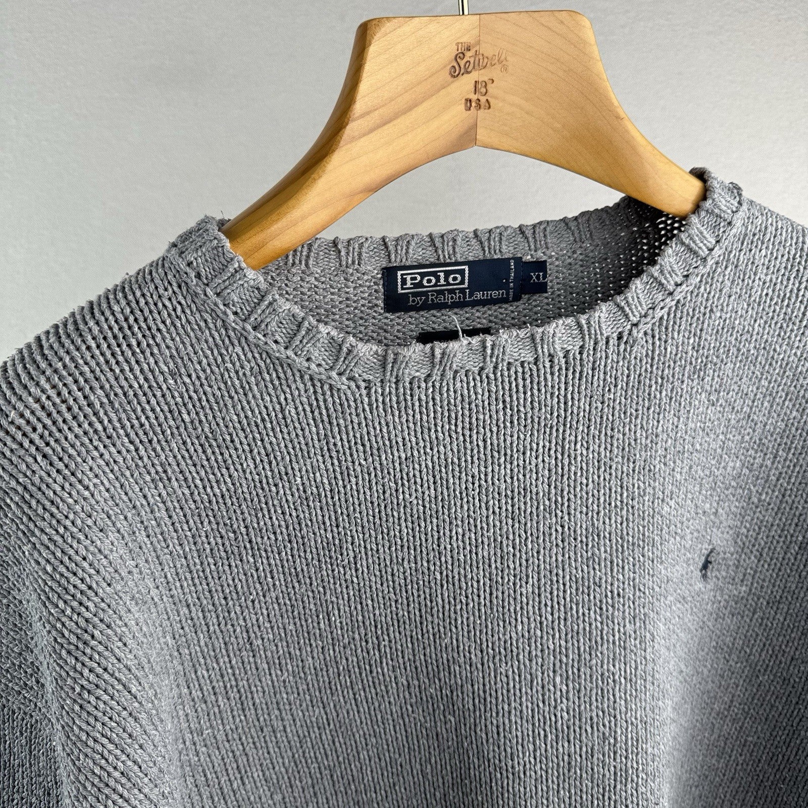90’s Vintage Polo Ralph Lauren Knit Sweater Men’s XL Gray Cotton Crew Neck