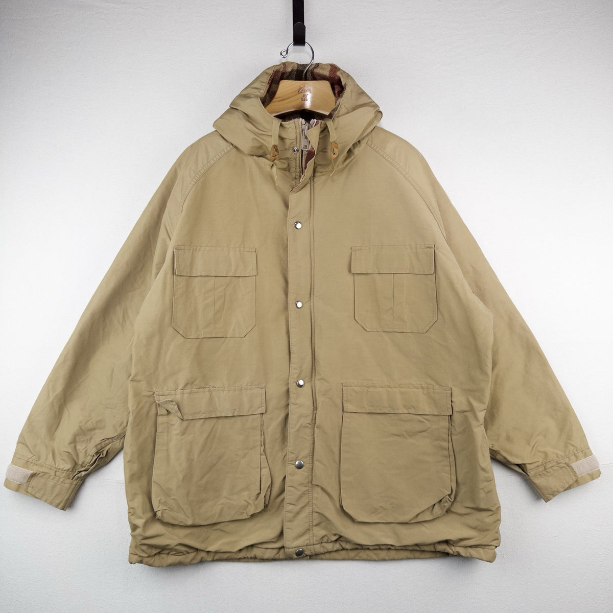 70’s Vtg Orvis Fishing Tackle Wool Blanket Lined Jacket Parka Men's XL Tan Brown