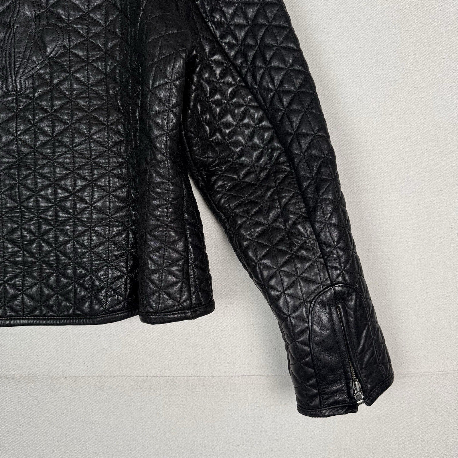 Baby Phat Vintage Genuine Leather Zip Black Quilted Biker Jacket Size XL *Read