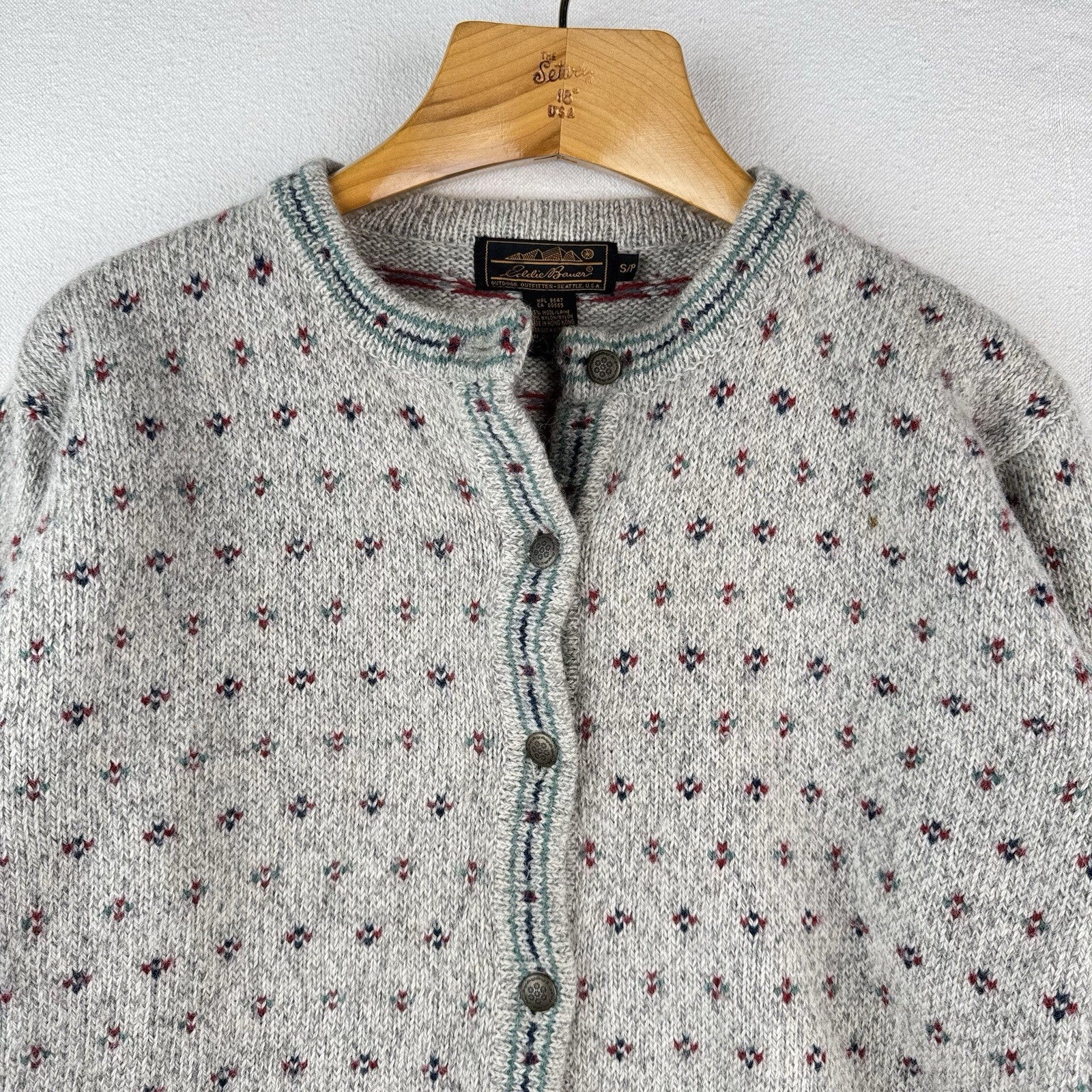 90’s Vtg Eddie Bauer Womens Small Wool Birds Eye Knit Cardigan Sweater *Read