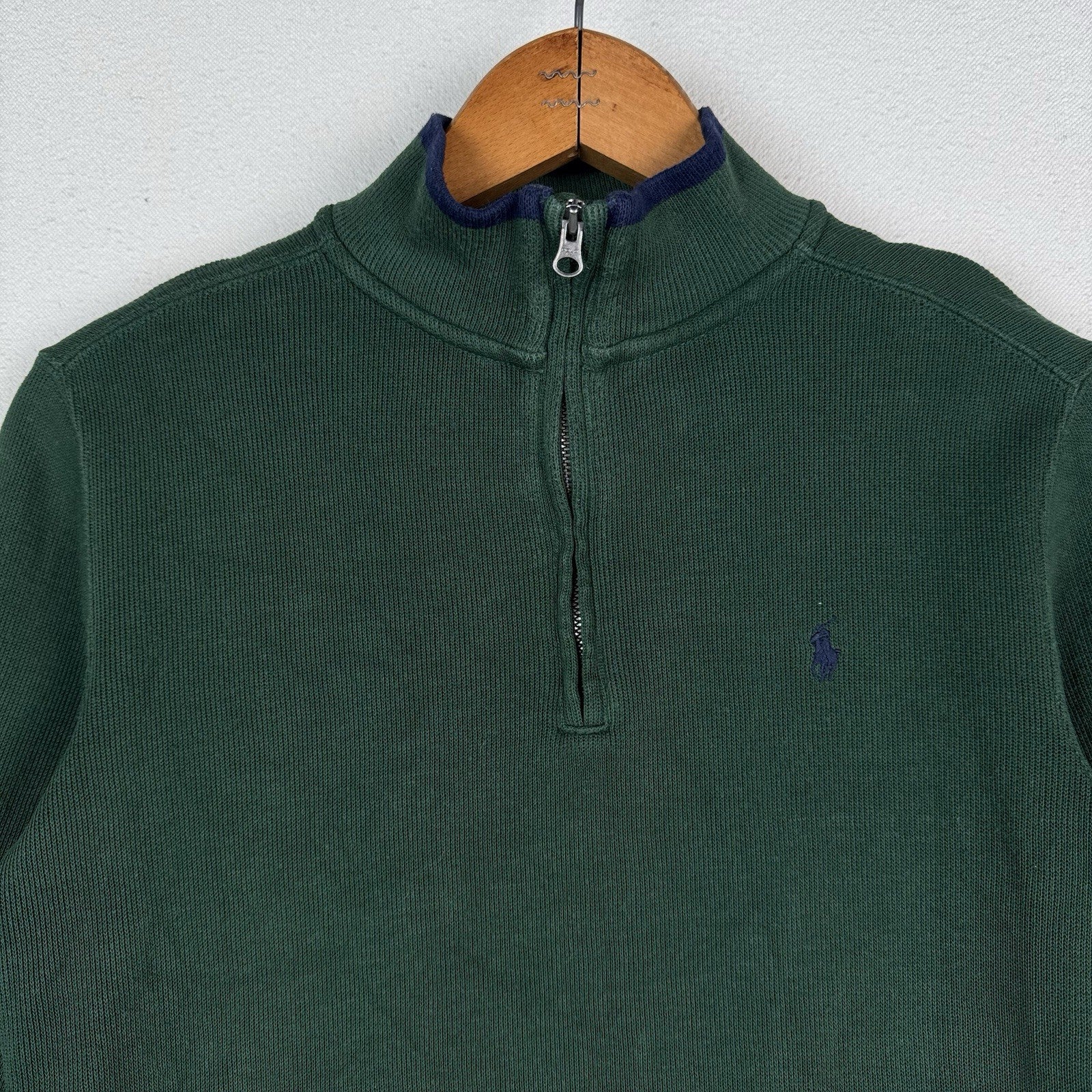 Polo Ralph Lauren Boys Quarter Zip Sweater Pullover Holiday Green Medium 10-12