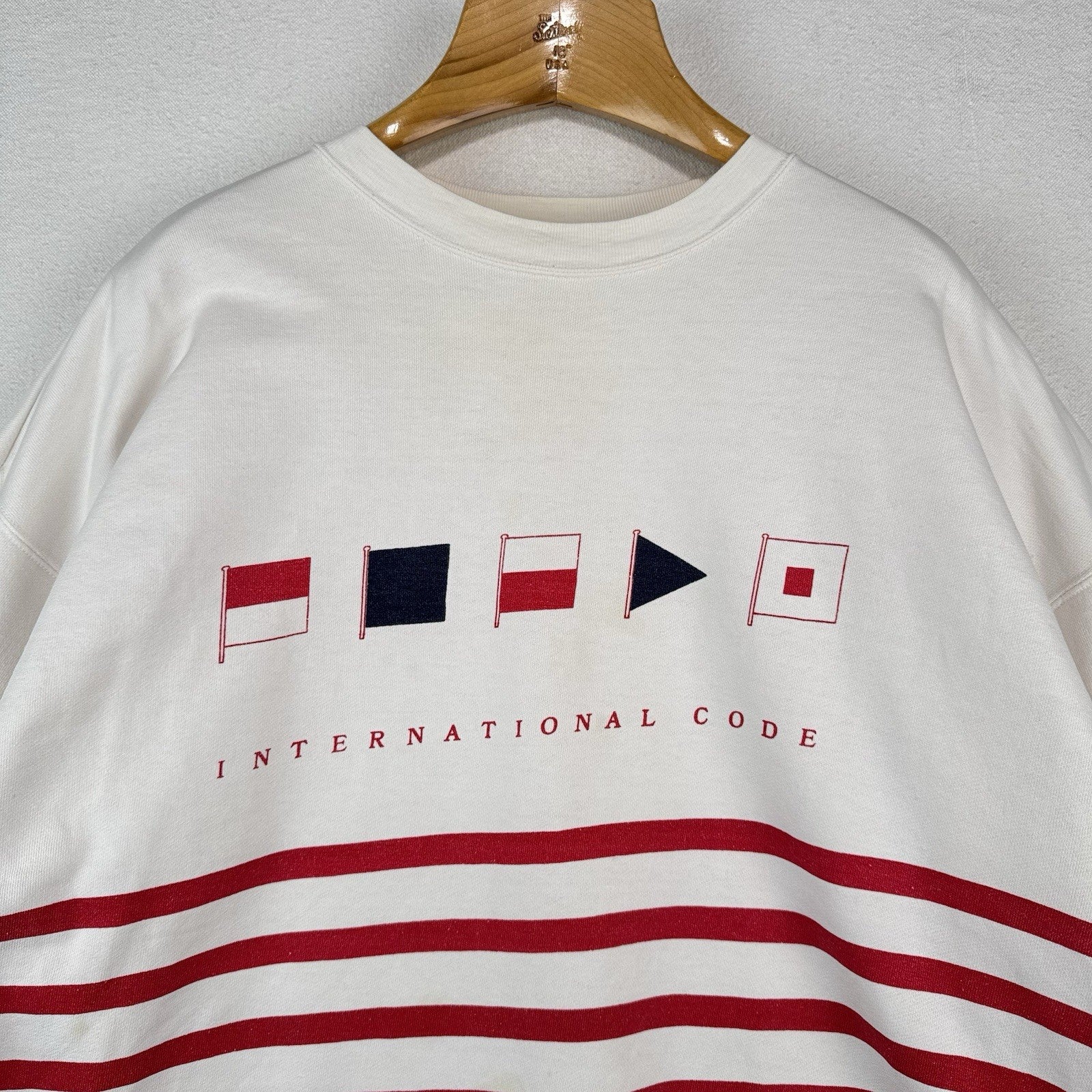 90’s Vtg Gap Red & White Striped Sweatshirt Nautical Flags “Pride” Code XL