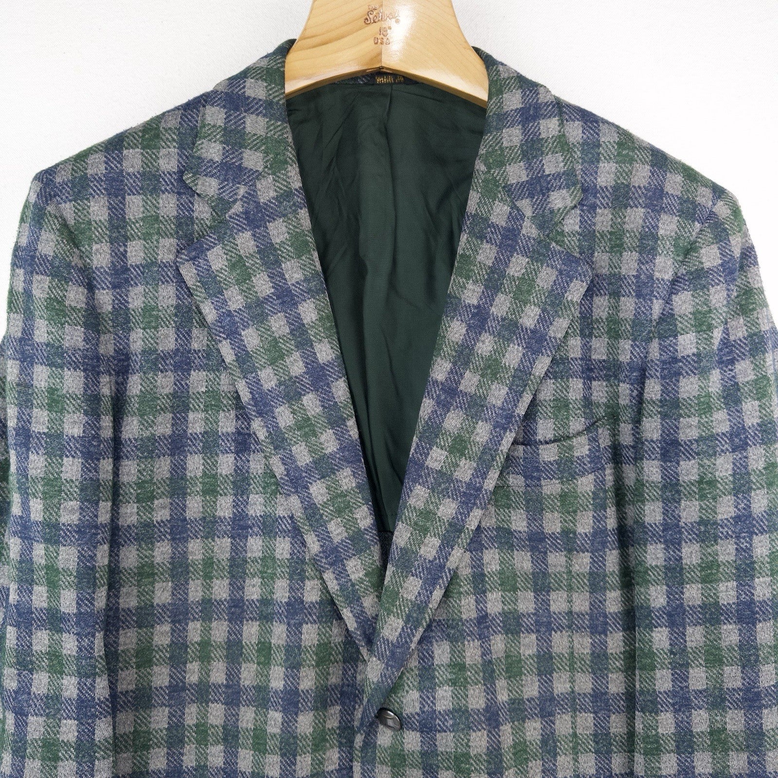 70’s Vtg Izod Tartan Plaid Wool Sport Coat Blazer Jacket 40R Blue Green USA