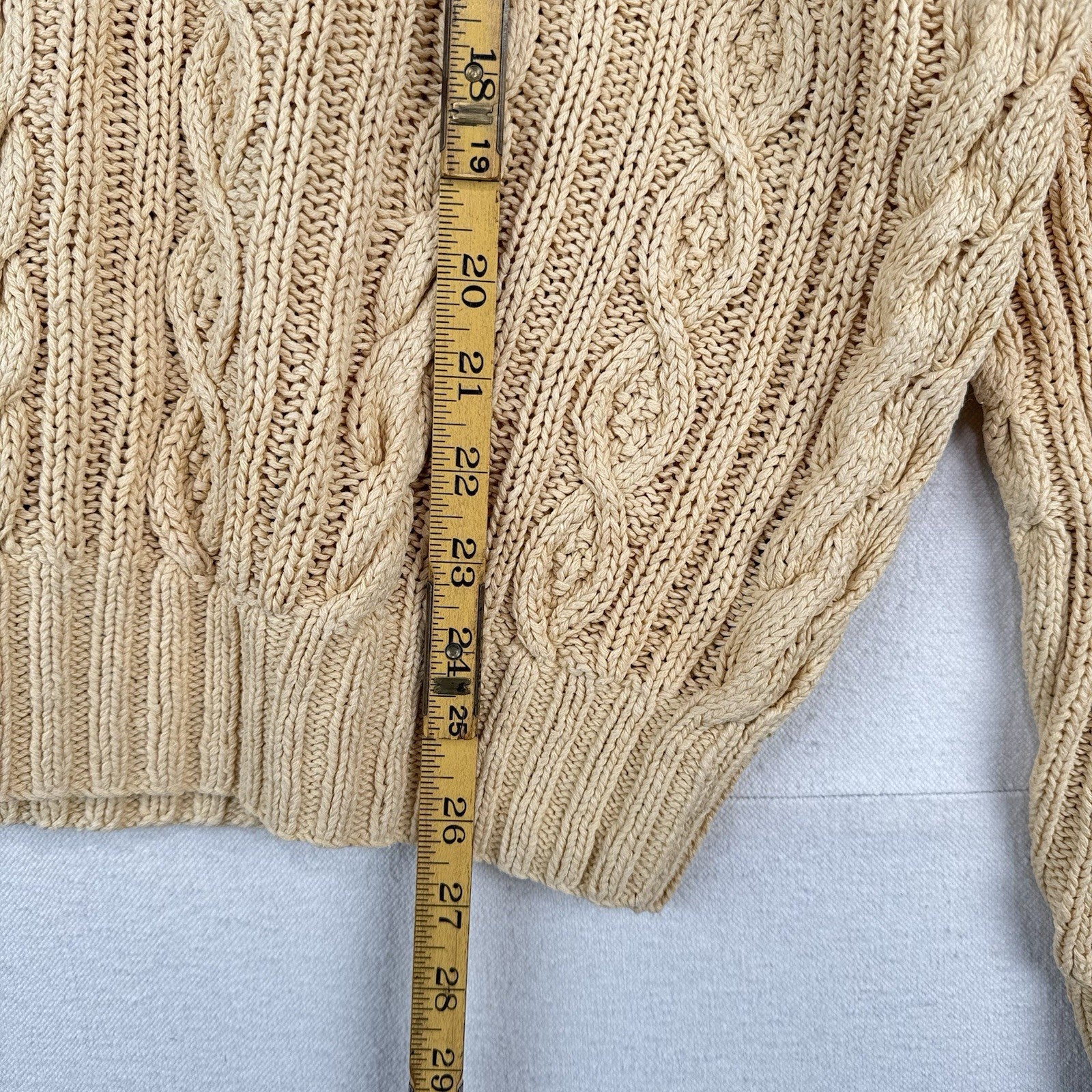 90’s Vtg Polo Ralph Lauren Mens L  Hand Knit Fisherman Cable Sweater Linen Blend
