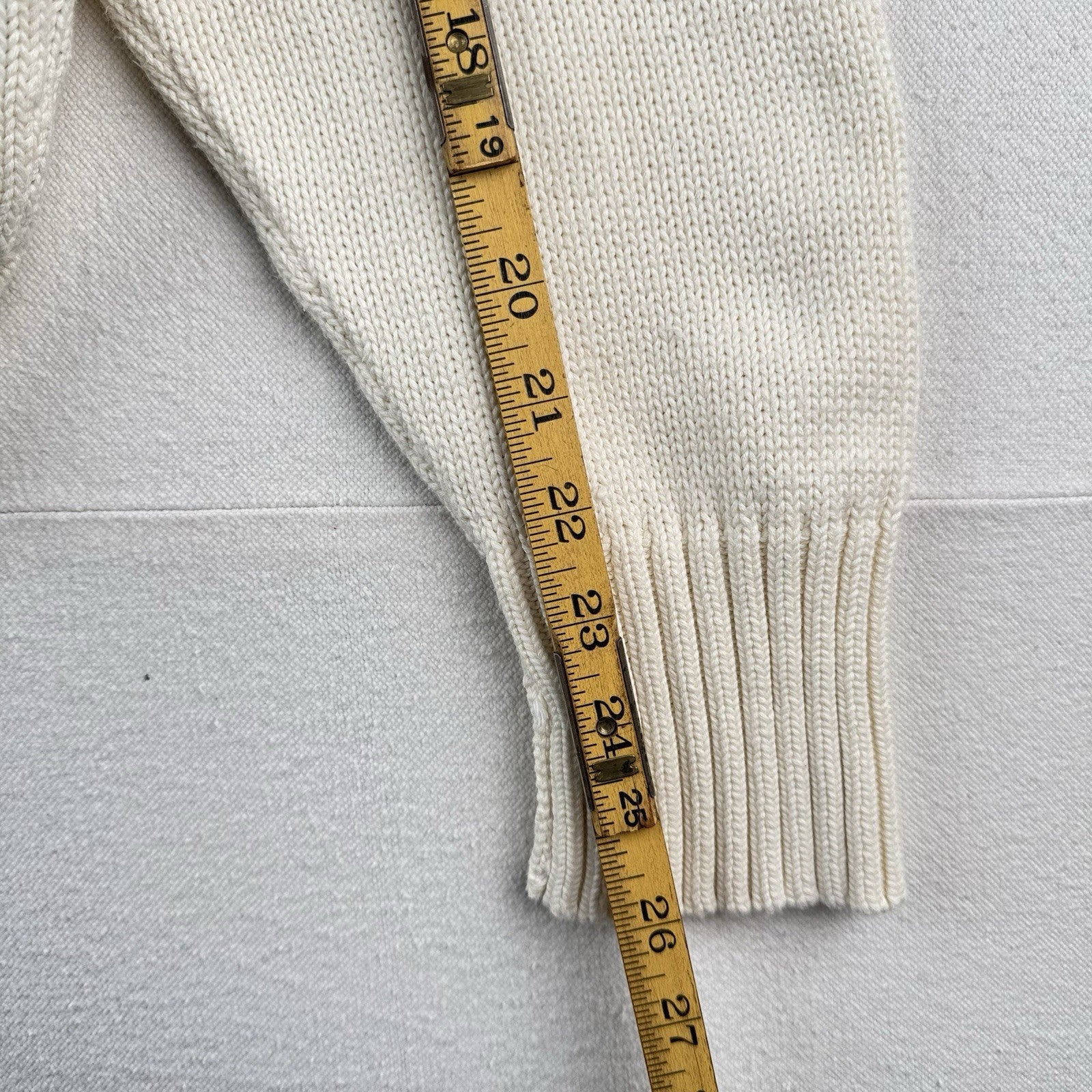 90’s Vtg Polo Ralph Lauren Sweater Men's XL Cream 100% Cotton Crewneck Navy Pony