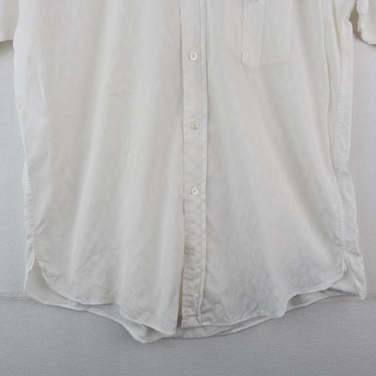 40’s Vtg British-imported Short Sleeve Button Up Jacquard White Shirt Thin L