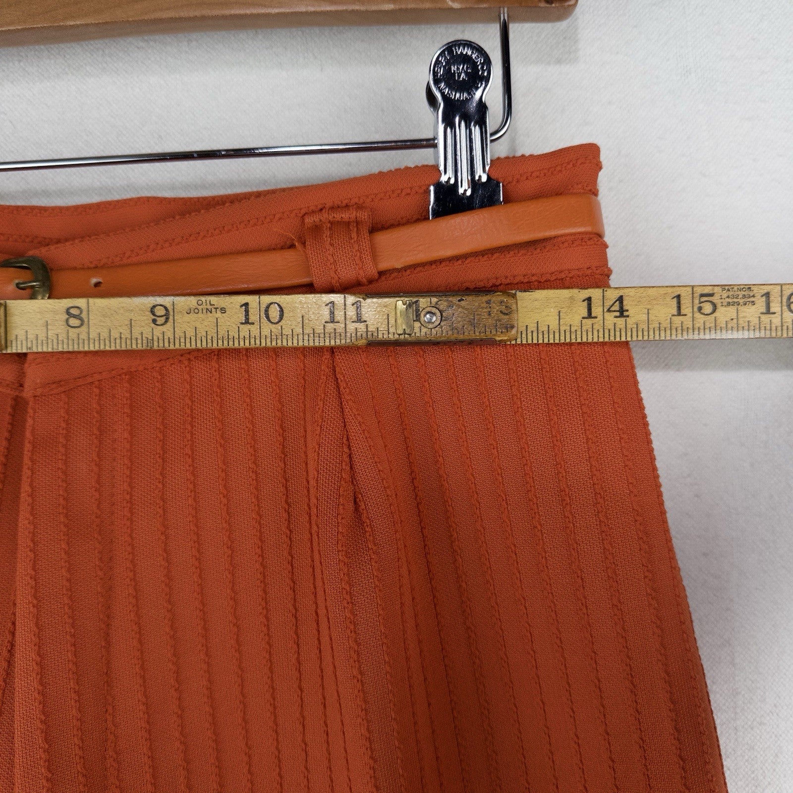 70’s Vtg High Waisted Belted Wide Leg Pant Pinstripe Texture Small 27x27 Orange