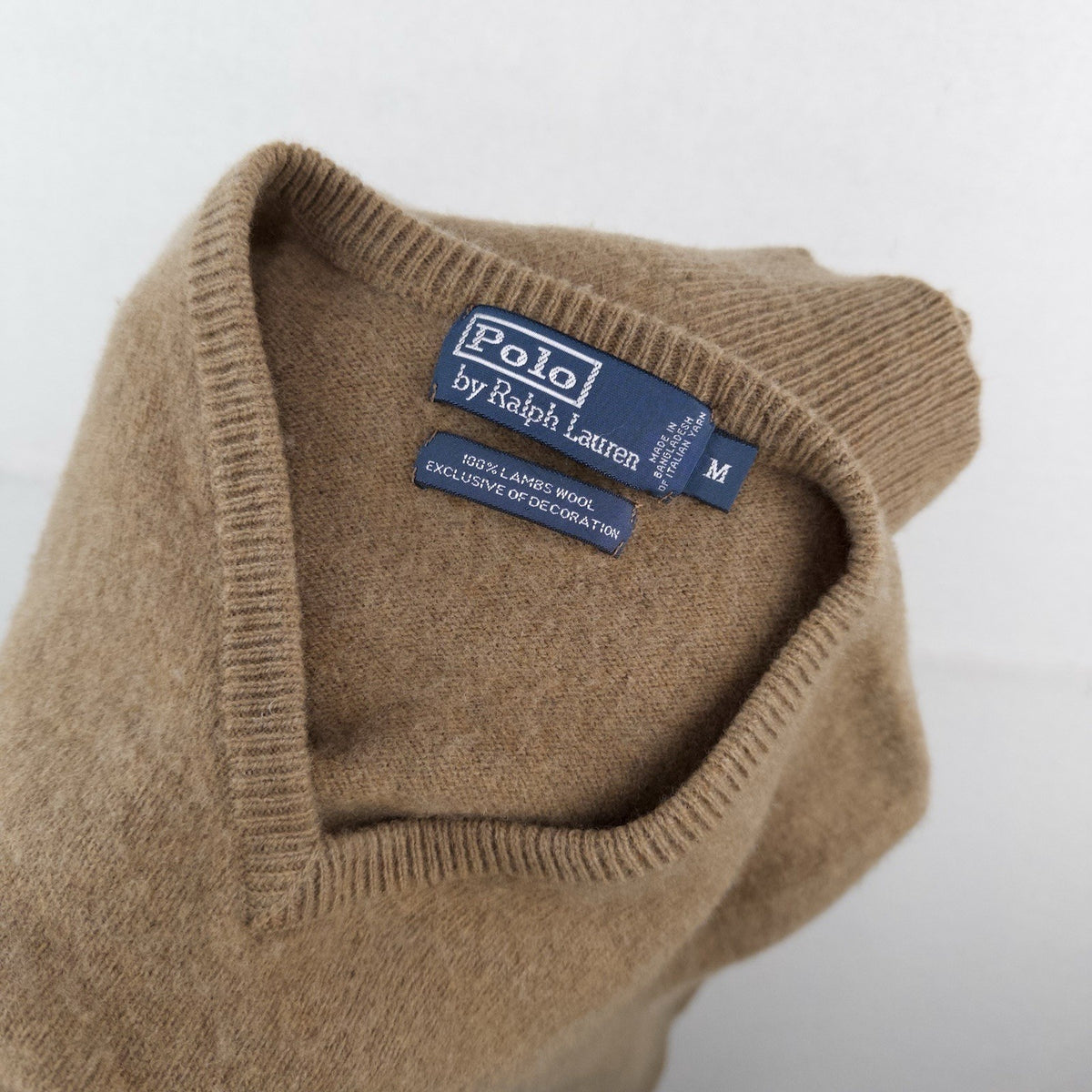 90’s Vtg Polo Ralph Lauren Sweater Men’s M Camel 100% Lambswool Pullover V-Neck