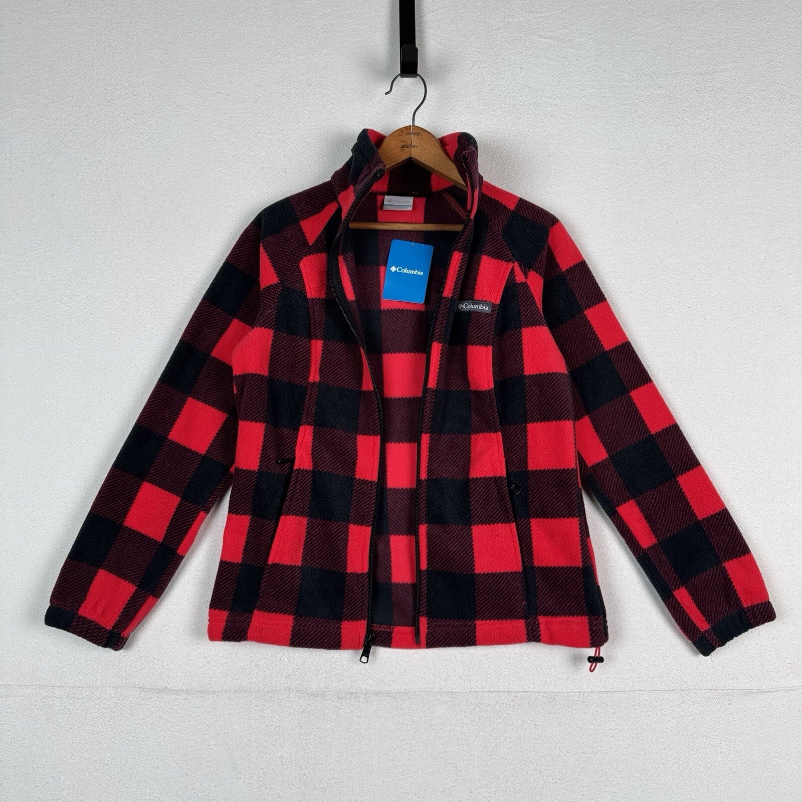 Columbia Women’s Small Buffalo Plaid Fleece Jacket Red Black Full Zip NWT