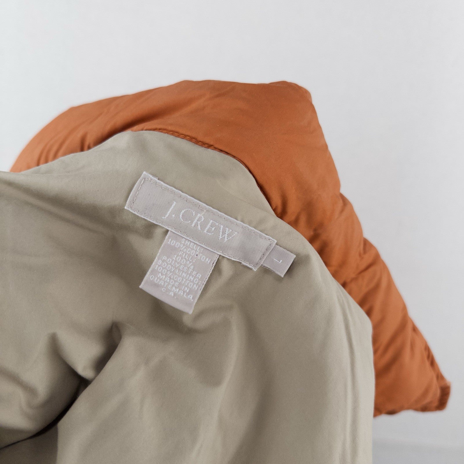 J.Crew Puffer Vest Full Zip Orange Women’s Large Hidden Hood Snaps