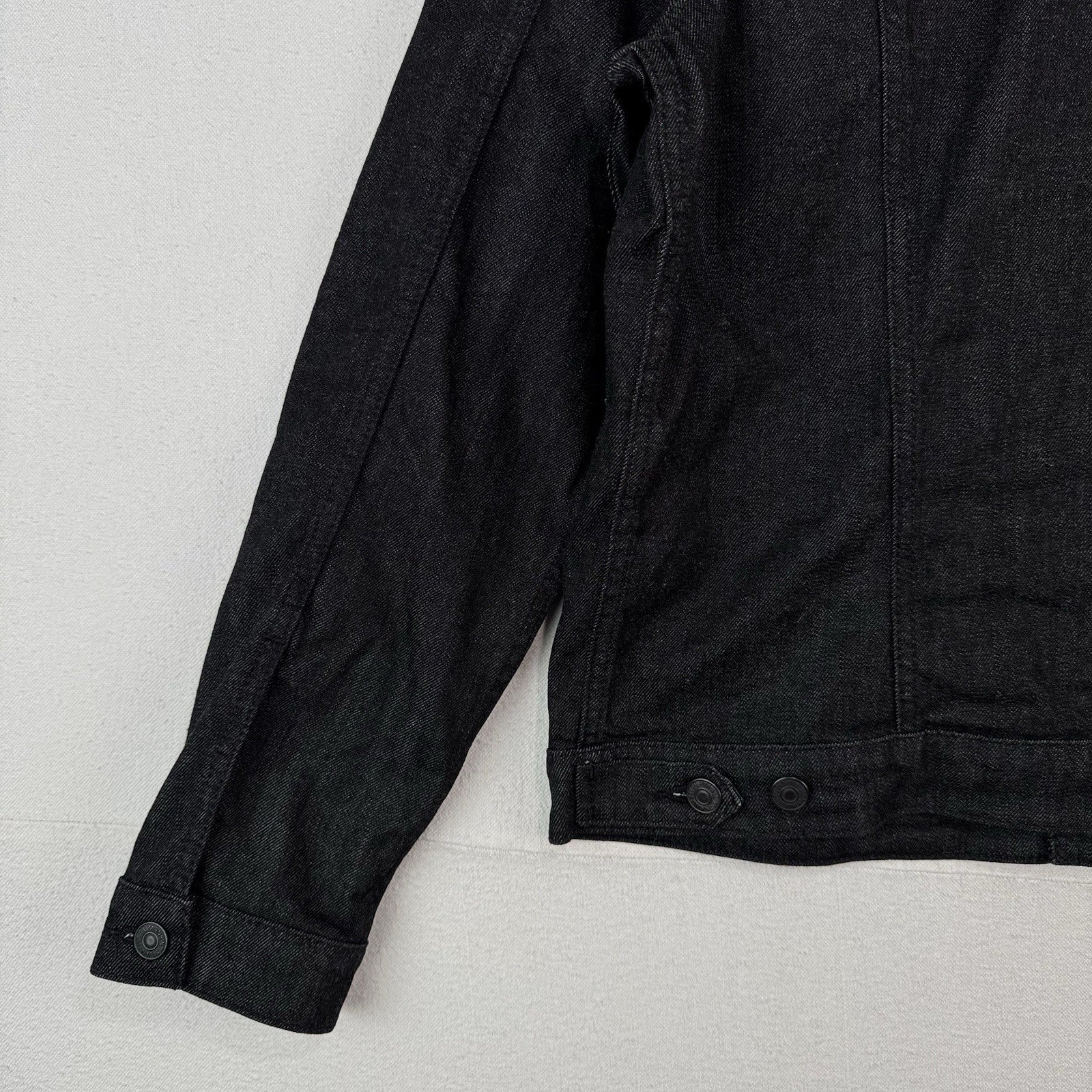 7 For All Mankind Denim Perfect Trucker Jacket Mens Large Black Stretch