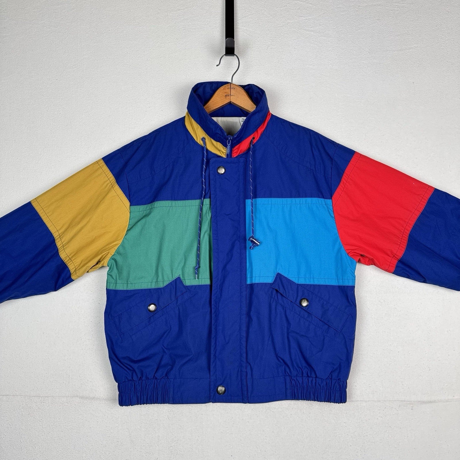 Vtg 90’s London Fog Blue Color Block Wind Jacket Nautical Stowaway Hood Men’s M