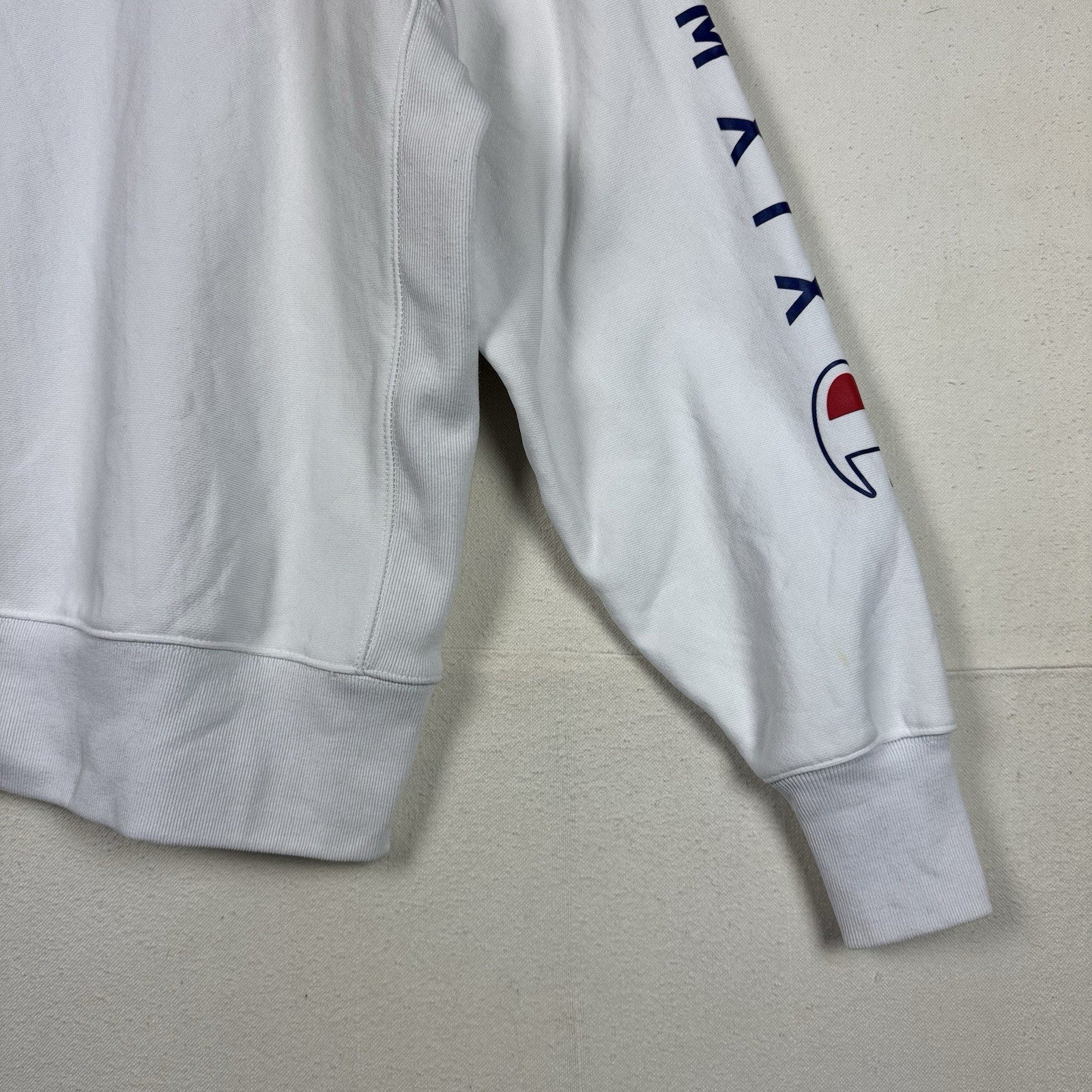 Vintage Champion USA Reverse Weave White RWSS Hoodie Sweatshirt Adult Size L