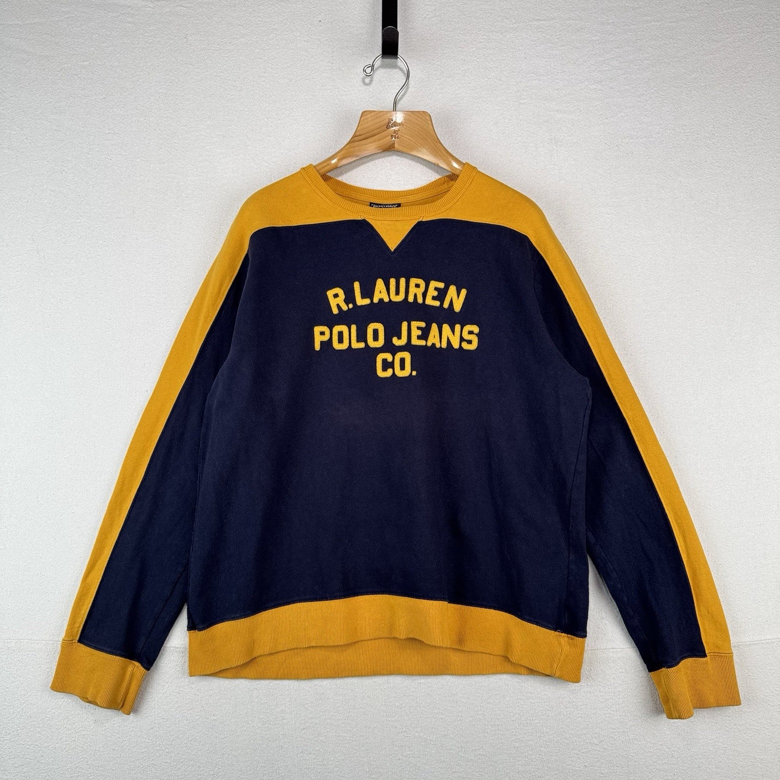 90’s Vtg Ralph Lauren Polo Jeans Co Men’s L Sweatshirt Blue Yellow Made In USA