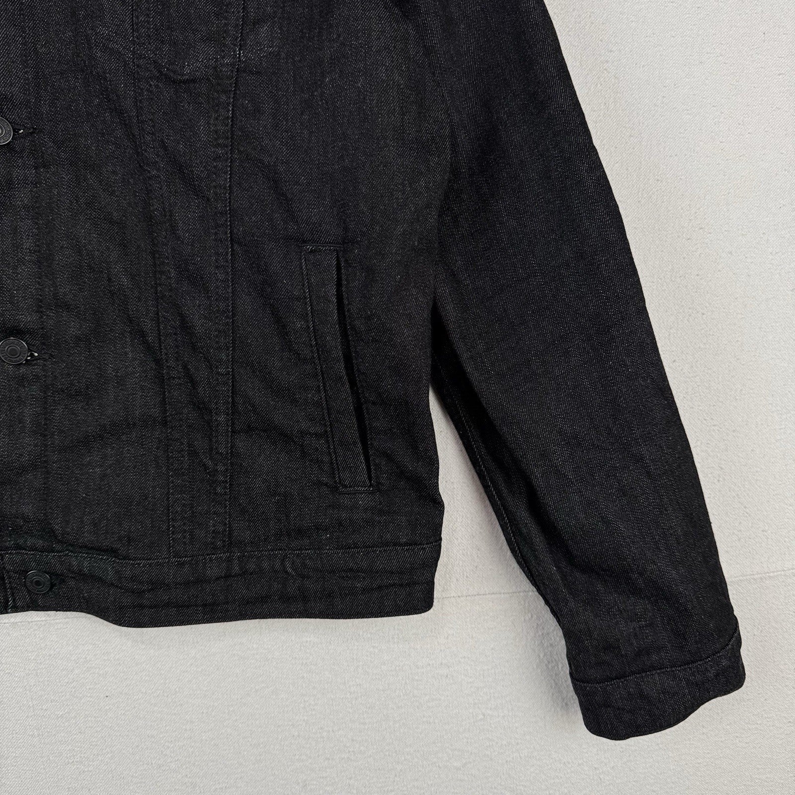 7 For All Mankind Denim Perfect Trucker Jacket Mens Large Black Stretch