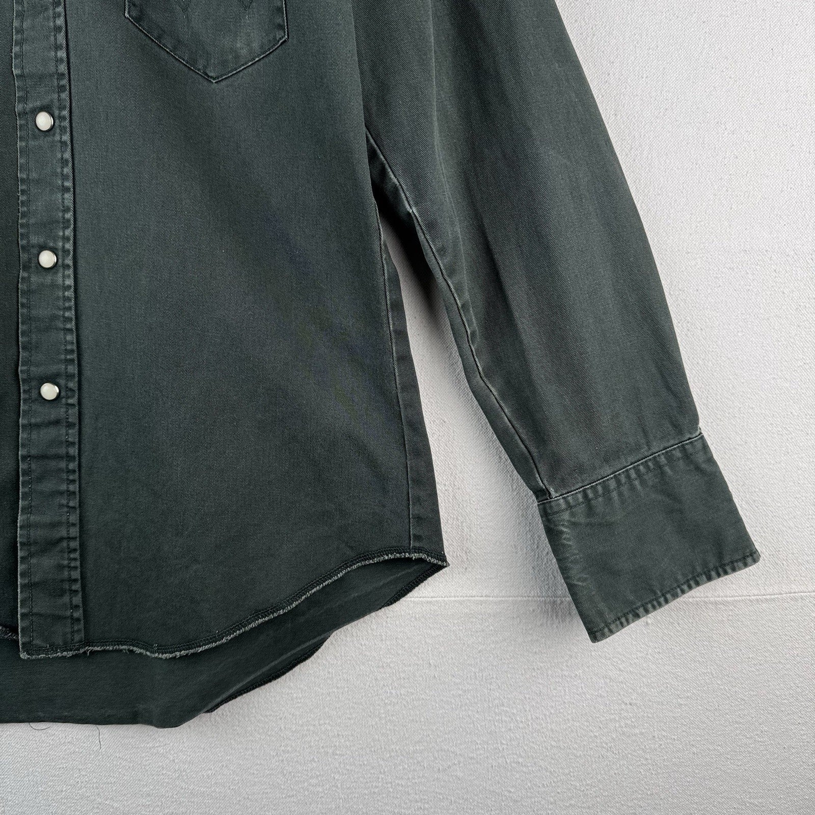 Vintage Wrangler Western Thick Twill Dark Green Pearl Snap Shirt Mens M