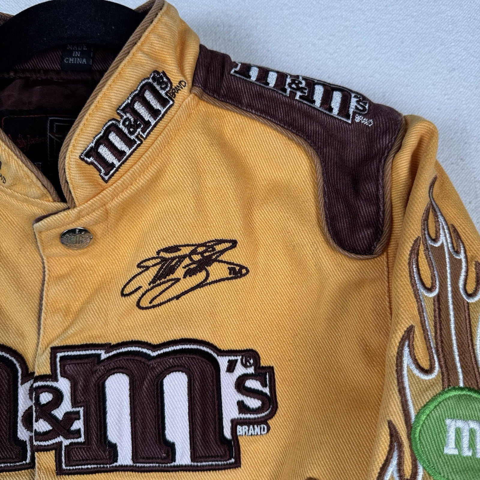 Vintage M&M NASCAR Jacket Elliot Sadler Kids 4T JH Design Yellow Racing Read*