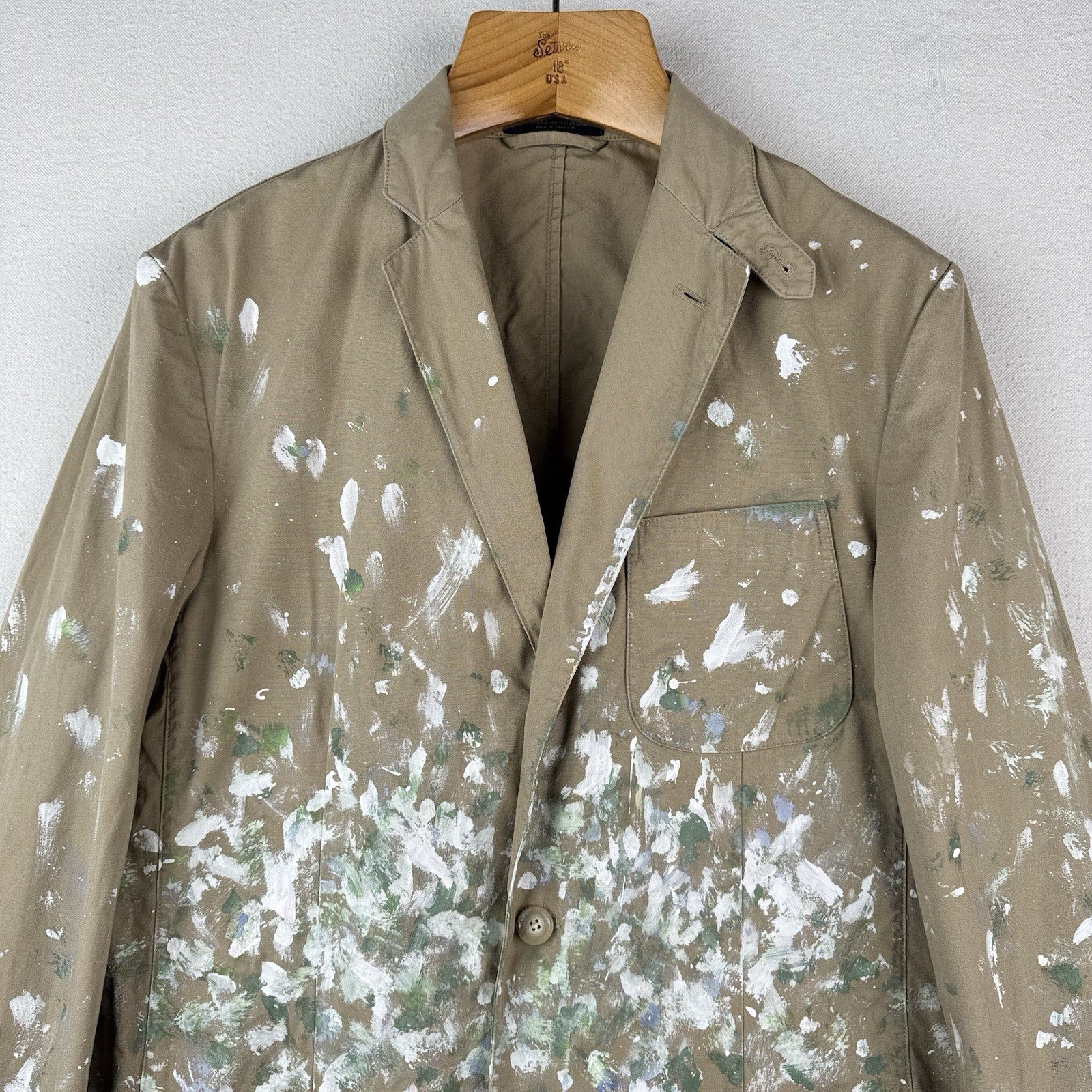 Polo Ralph Lauren Hand-Painted Men’s S Blazer Jacket Cotton Beige Unstructured