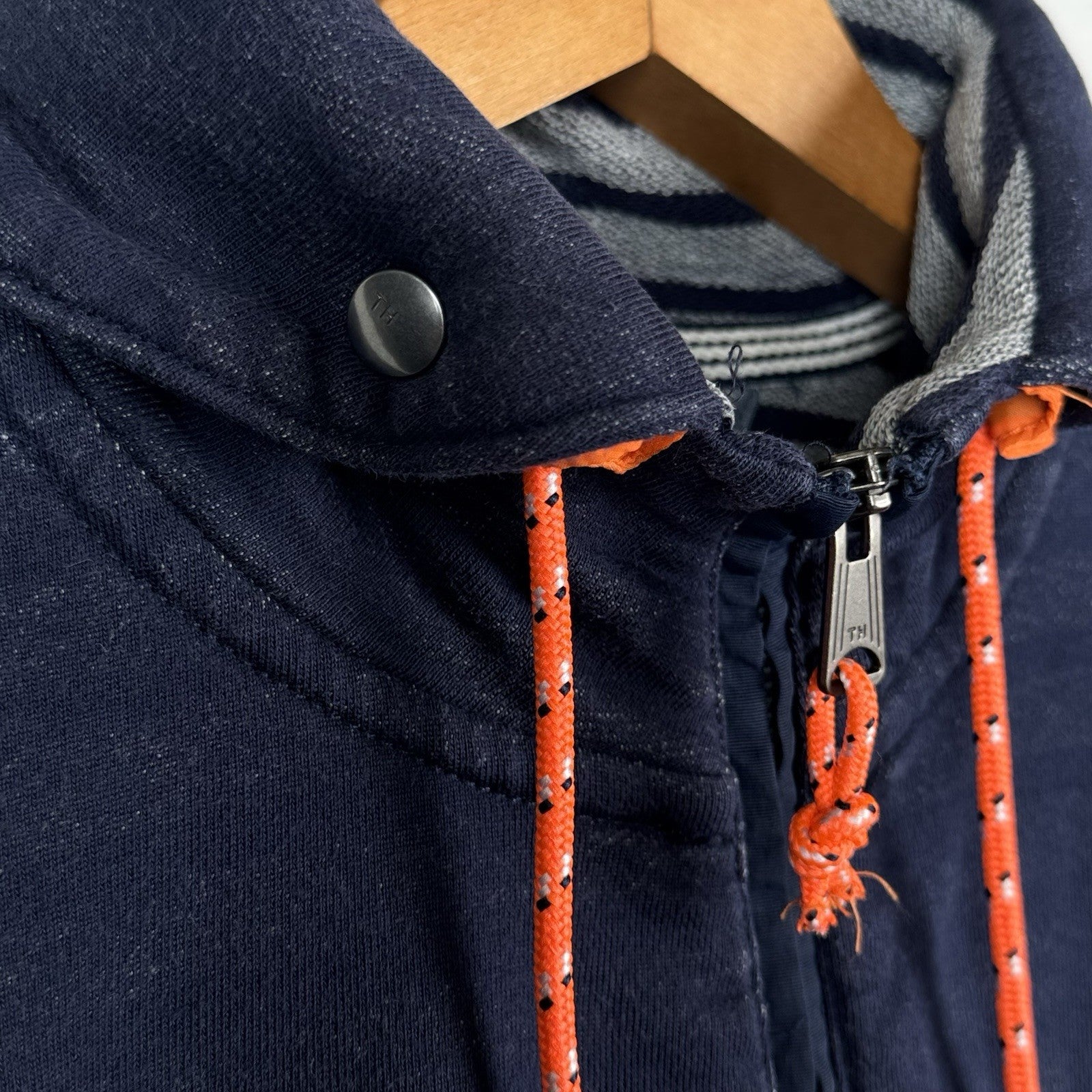 Tommy Hilfiger Navy Orange Women's Large Cotton Jacket Stowaway Hood