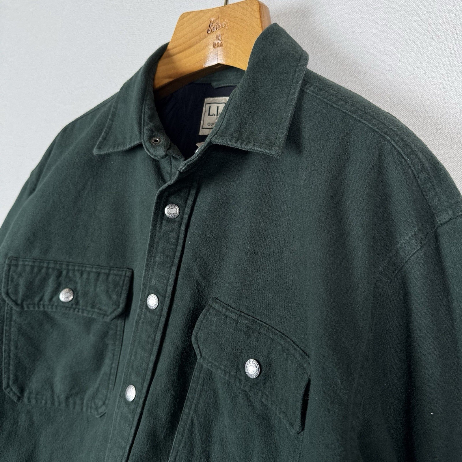 L.L. Bean Ultra Insulated Green Snap Shirt Jacket Men's Large 100% Cotton