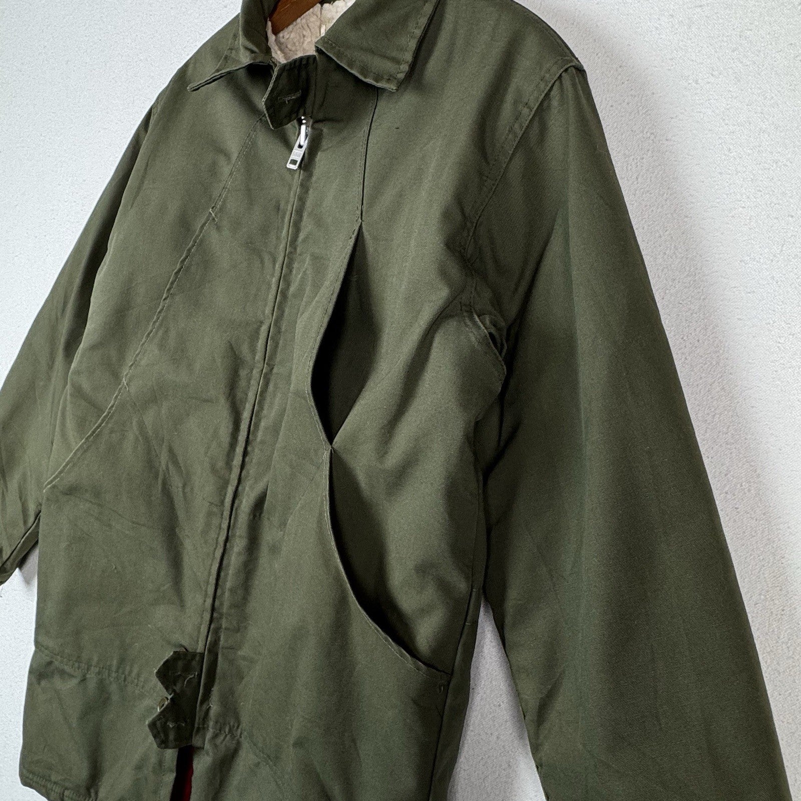 Vintage 60s 70s Sears Wearmaster Green Military Car Coat Parka Fits Chest 42”