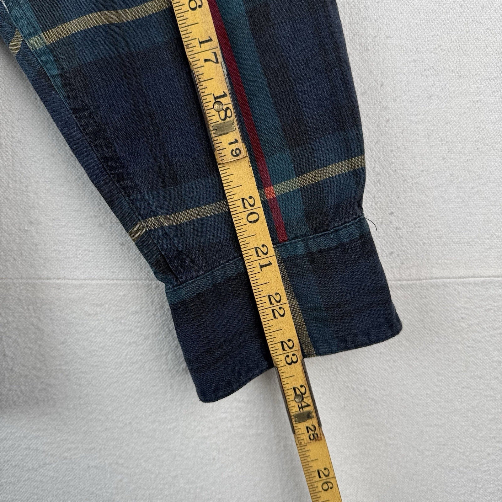 90’s Vtg Chaps Ralph Lauren Men’s M Blue Tartan Plaid Denim Collar Shirt