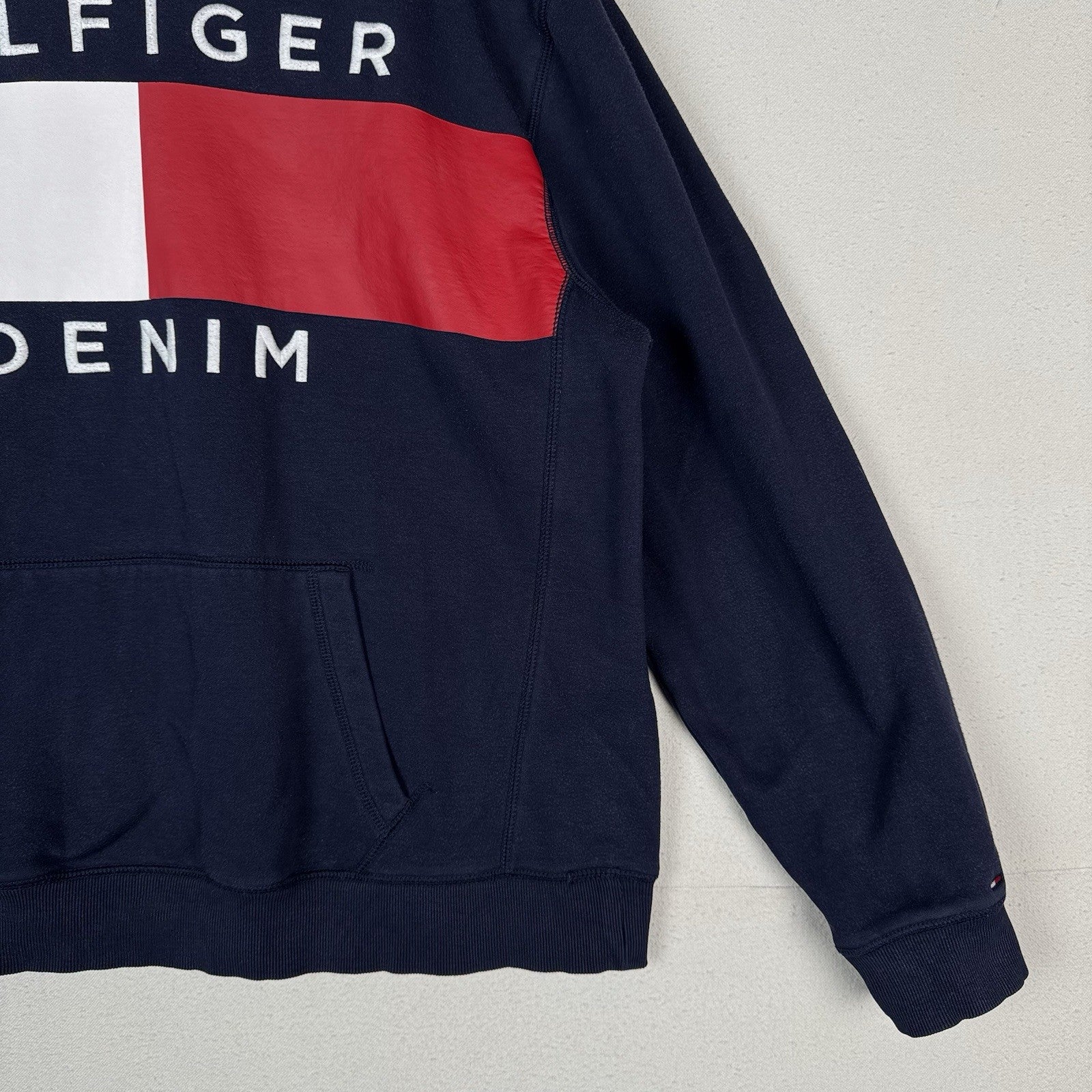 Tommy Hilfiger Men's Flag Logo Spell Out Hoodie Sweatshirt Blue XXL 2XL