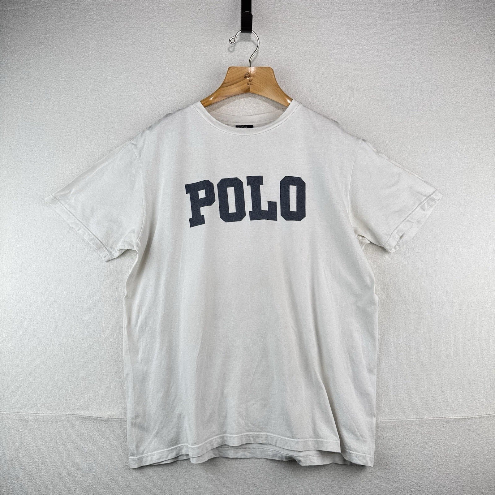 90s Vintage Polo Ralph Lauren T Shirt Large College Spell Out White