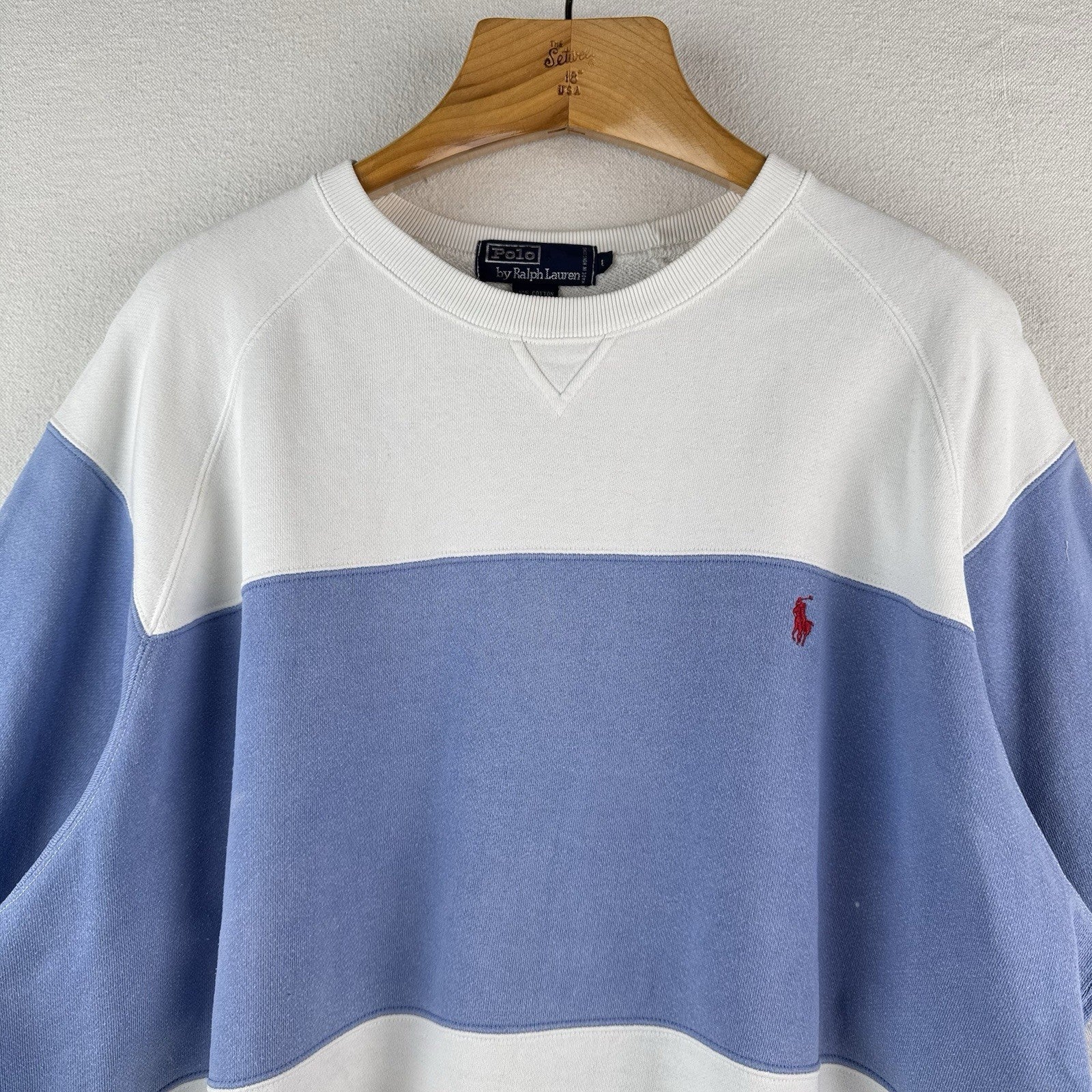 90’s Vtg Polo Ralph Lauren Men L Color Block Sweatshirt Blue White French Terry