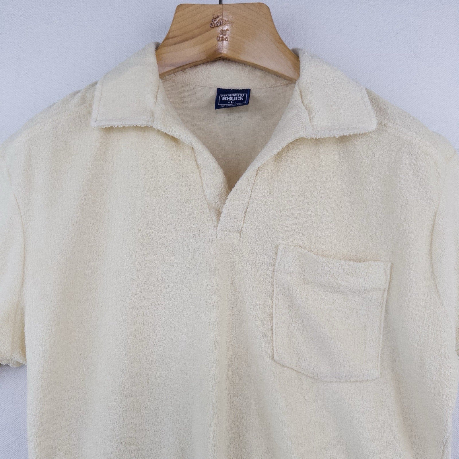 70’s Vtg Robert Bruce Terry Cloth Polo Shirt Mens L Yellow Resort Beach Made USA