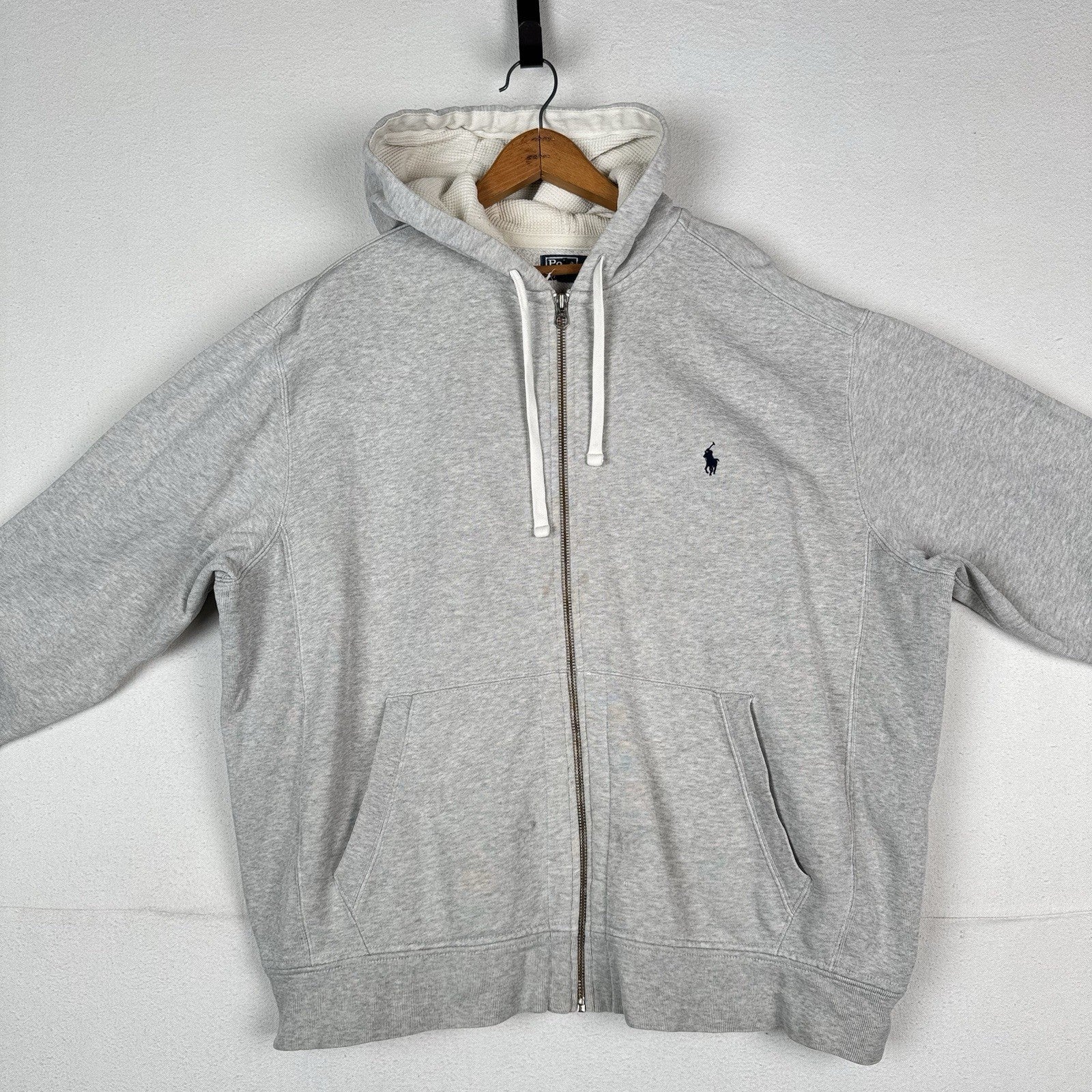 Vtg Polo Ralph Lauren Thermal Hoodie Men’s 2XB Full Zip Gray Sweatshirt *Read