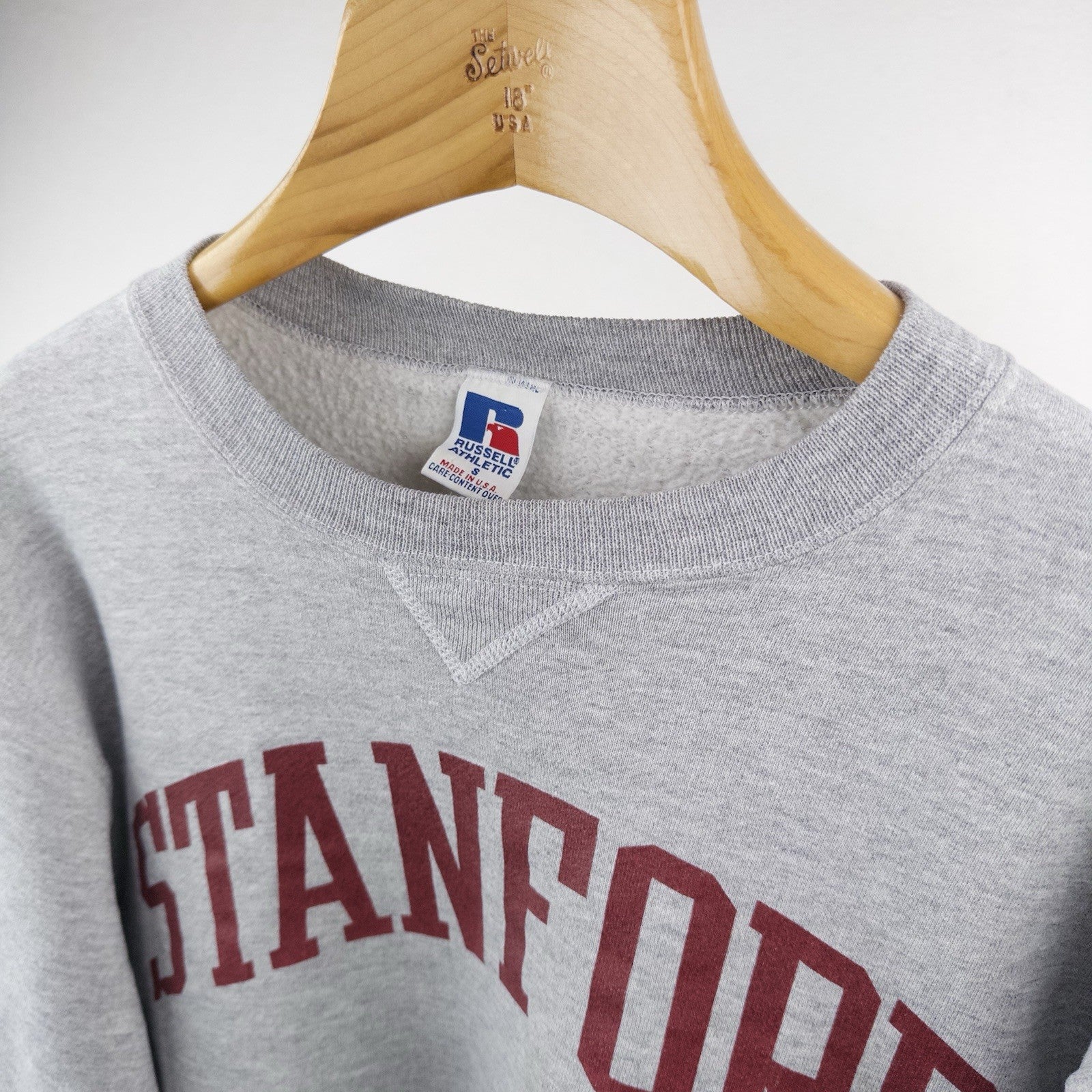 90’s Vtg Stanford Russell Gray Sweatshirt Mens Small Spellout Crewneck Made USA