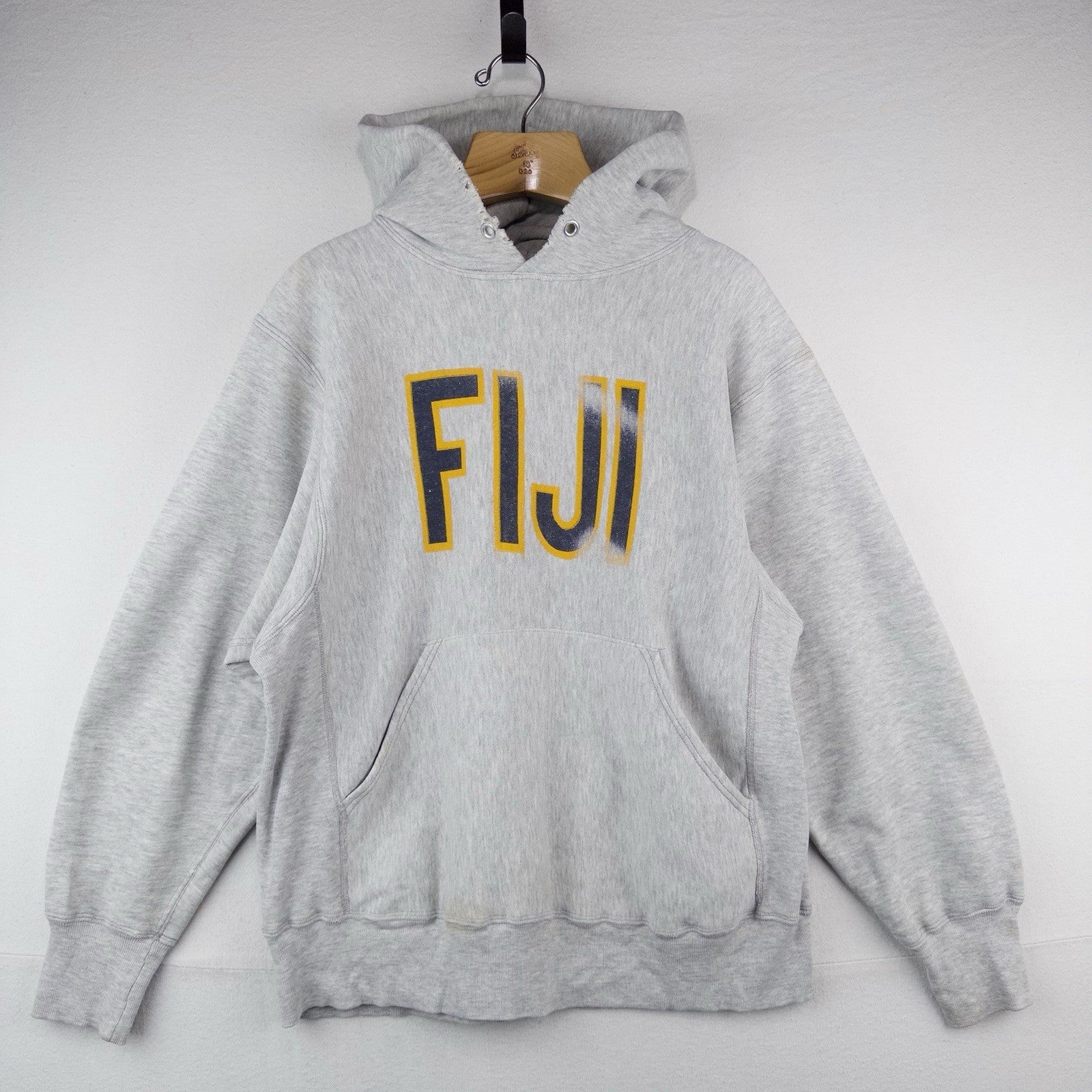 80s MacGregor Sand Knit FIJI Phi Gamma Delta Gray RW Hoodie Sweatshirt L USA