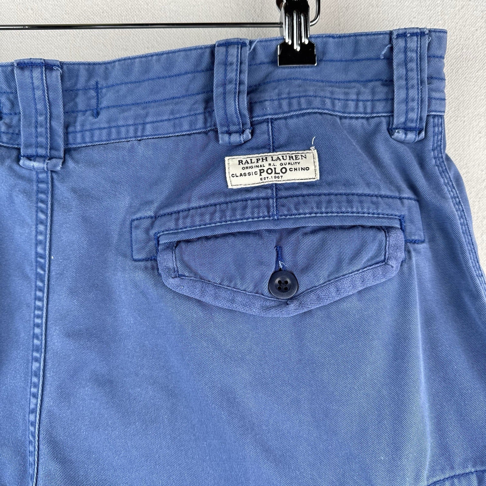 Vtg Polo Ralph Lauren Chino Classic Cargo Shorts Vintage Blue Stonewash 36x9