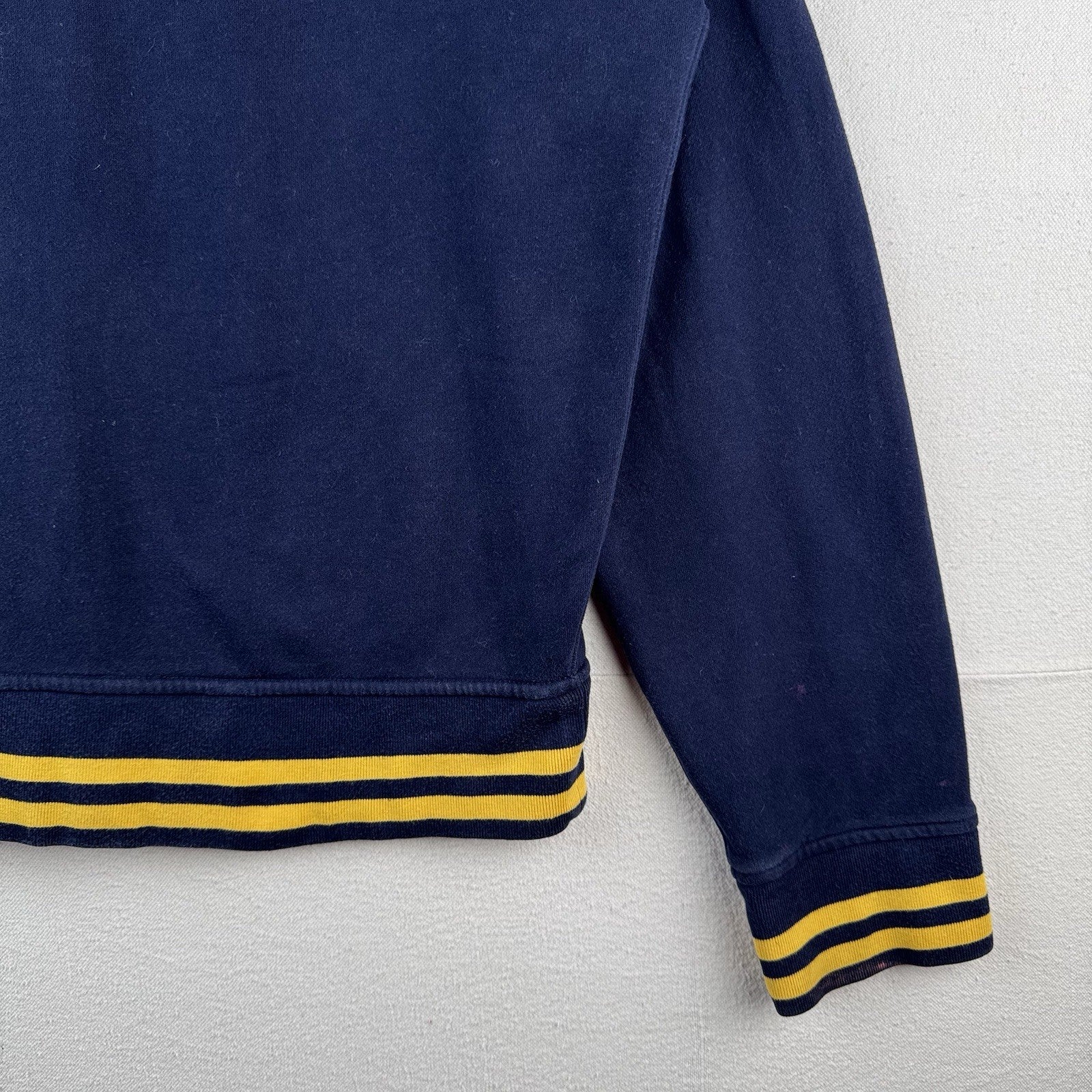 90's Vtg Polo Ralph Lauren Men's XL Fleece Varsity Jacket College Navy Gold Zip