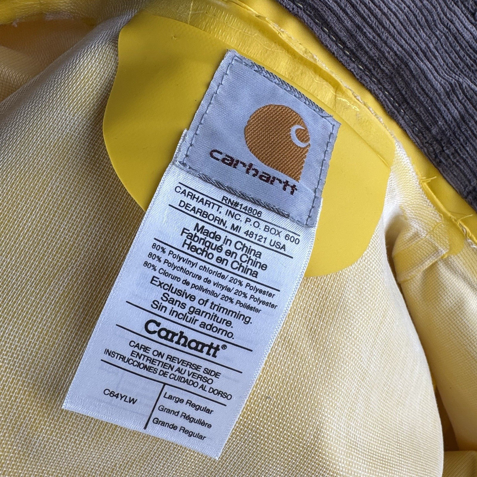 Vintage Carhartt Waterproof Surrey Yellow Rain Jacket Men’s Large PVC Snap Hood