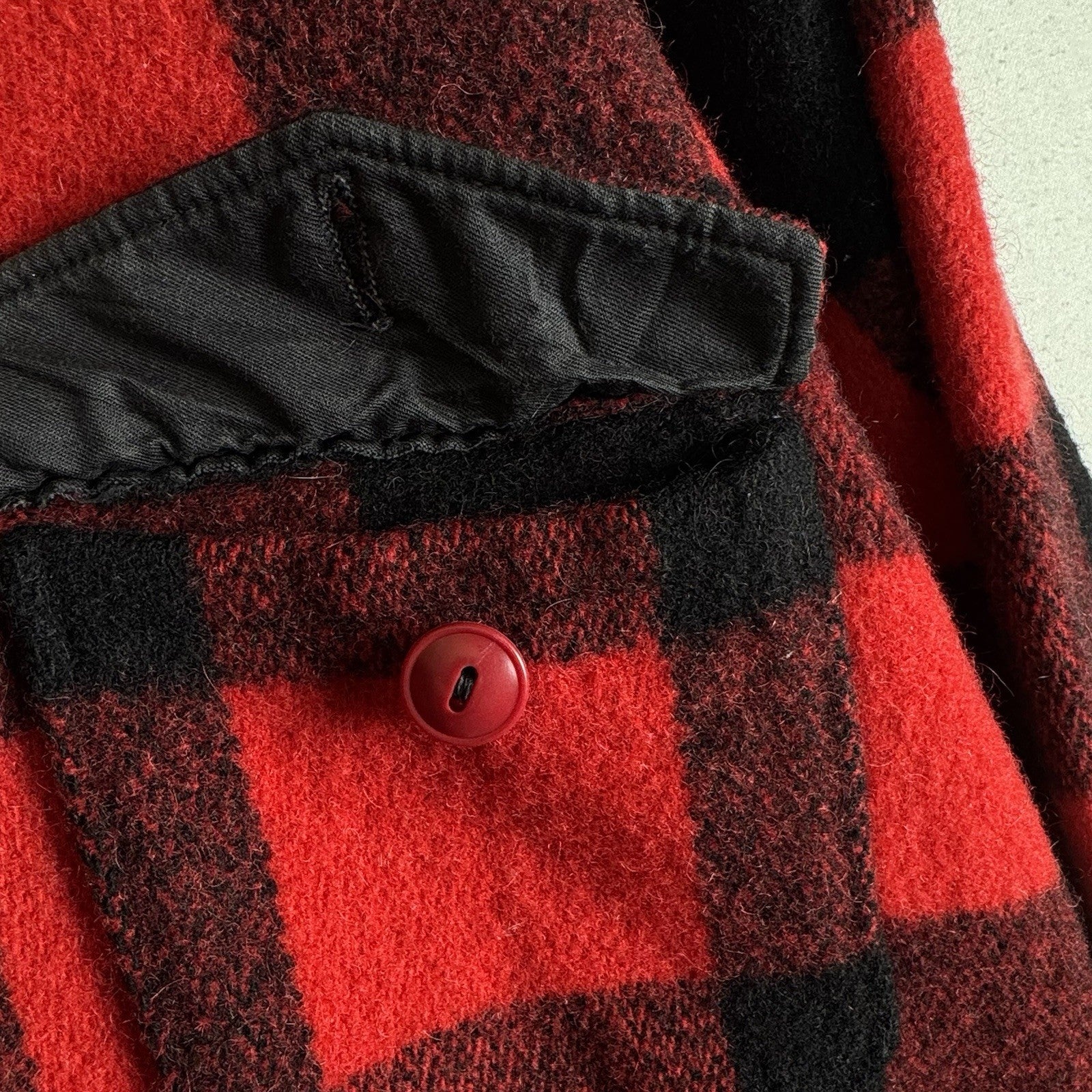 60s Vtg LL Bean Red Buffalo Plaid Mens L Wool Hunting Shirt Flannel Overshirt