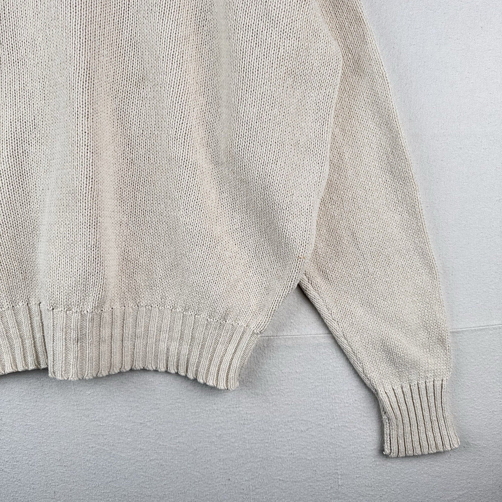 90s Vtg Polo Ralph Lauren Sweater Men's 2XL Cream 100% Cotton Crewneck Navy Pony